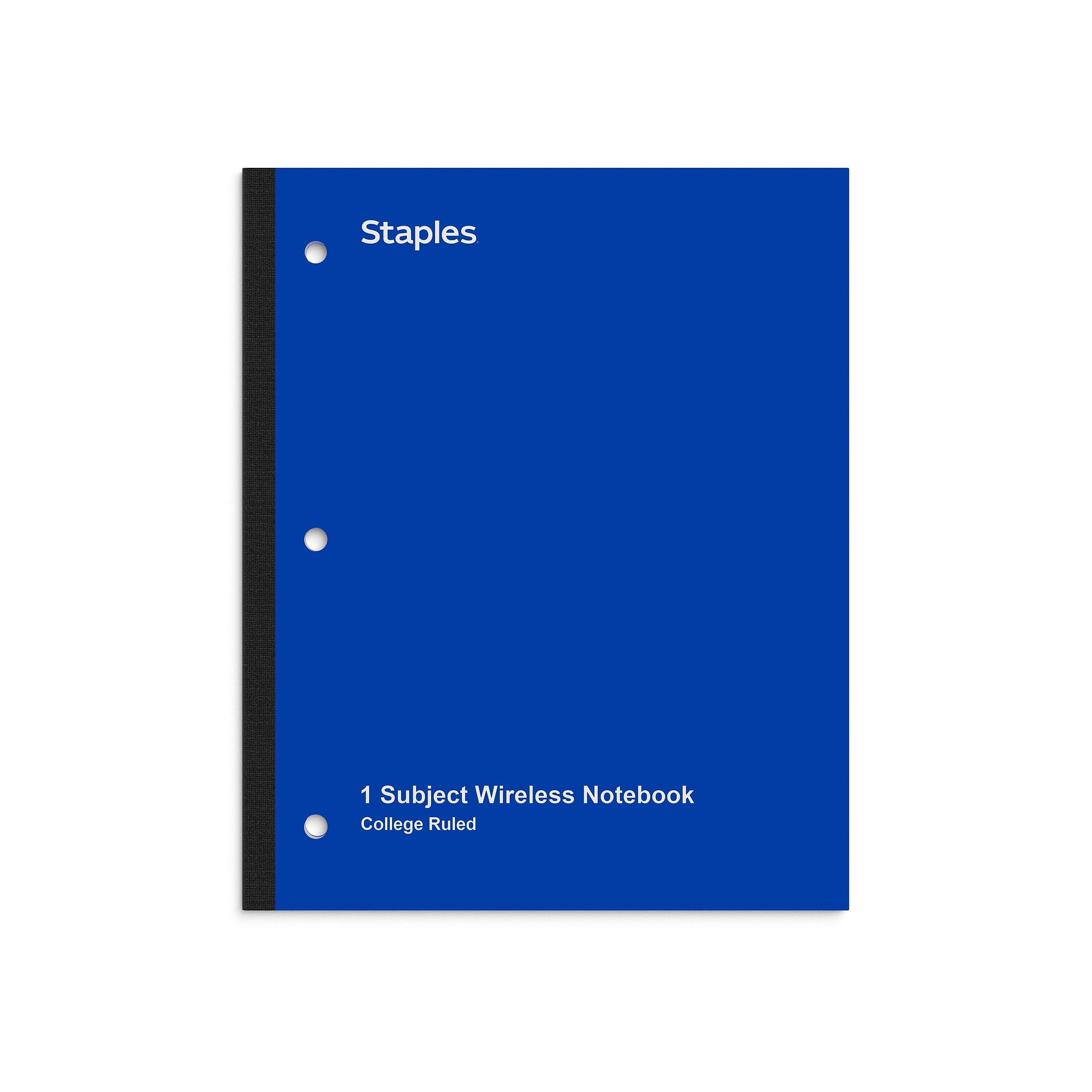 Staples Wireless 1-Subject Notebook, 8.5" x 11", College Ruled, 80 Sheets, Blue