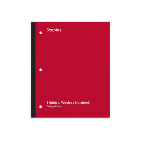 Staples Wireless 1-Subject Notebook, 8.5" x 11", College Ruled, 80 Sheets, Red