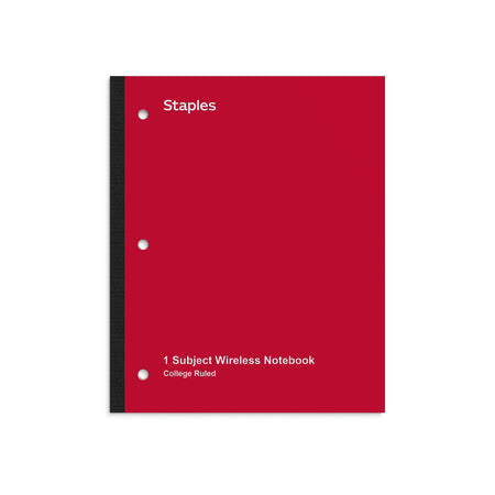 Staples Wireless 1-Subject Notebook, 8.5" x 11", College Ruled, 80 Sheets, Red