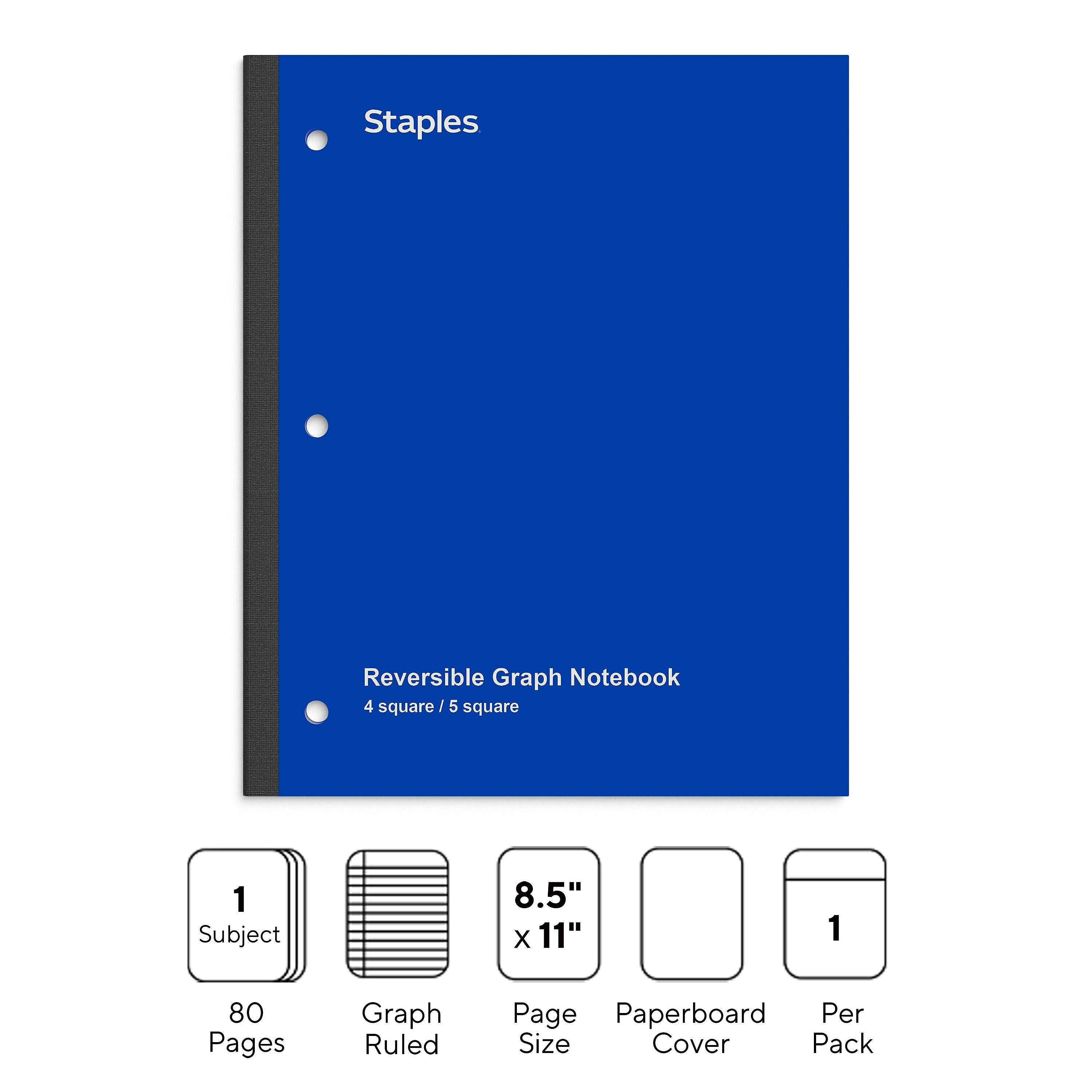 Staples Wireless 1-Subject Notebook, 8.5" x 11", Graph Ruled, 80 Sheets, Blue