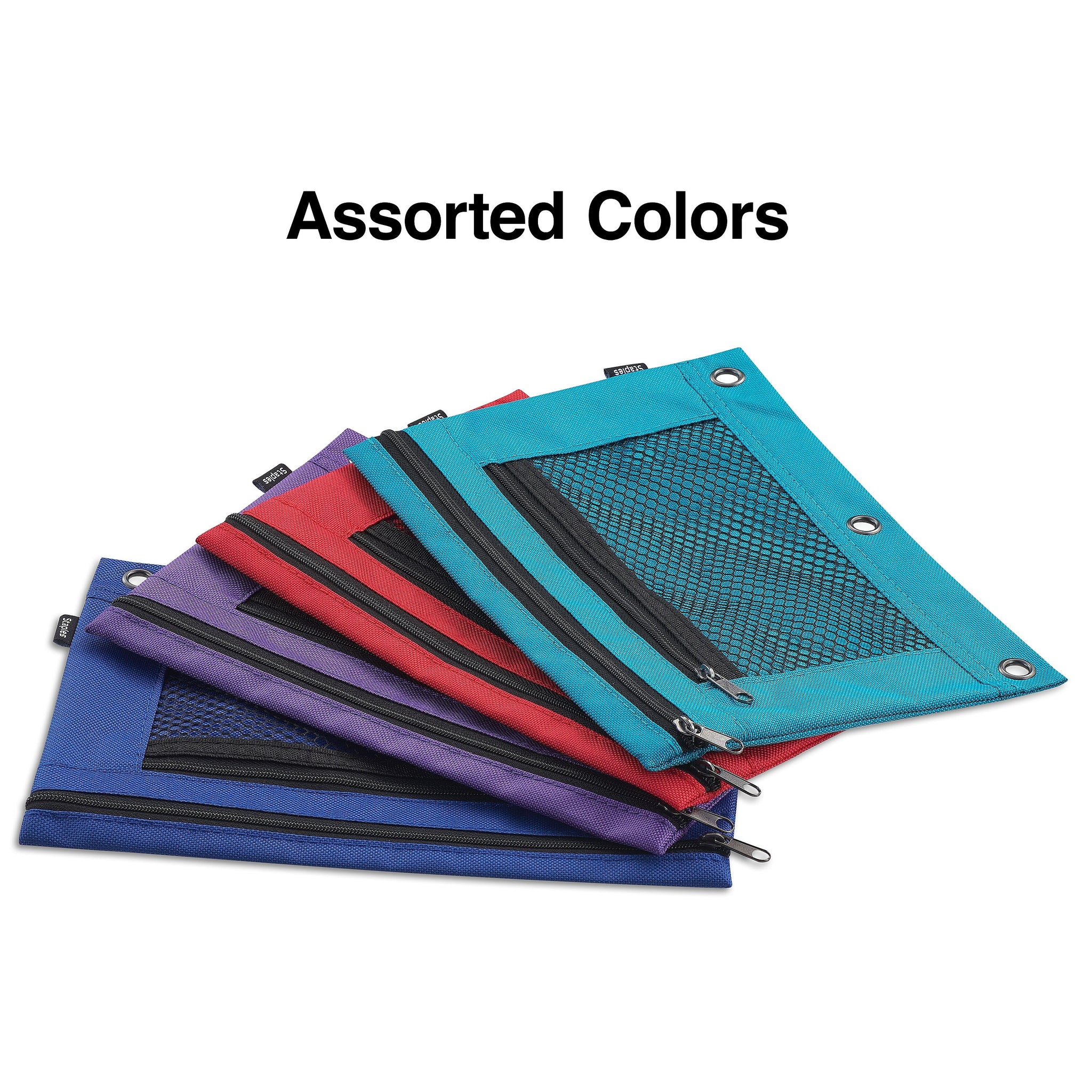 Staples Zipper Pencil Pouches, Assorted Colors, Each