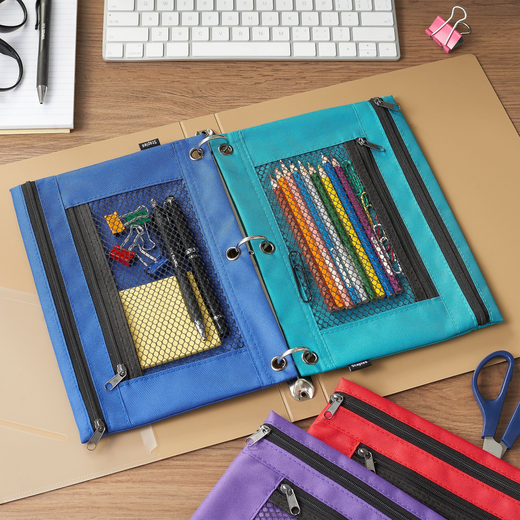 Staples Zipper Pencil Pouches, Assorted Colors, Each