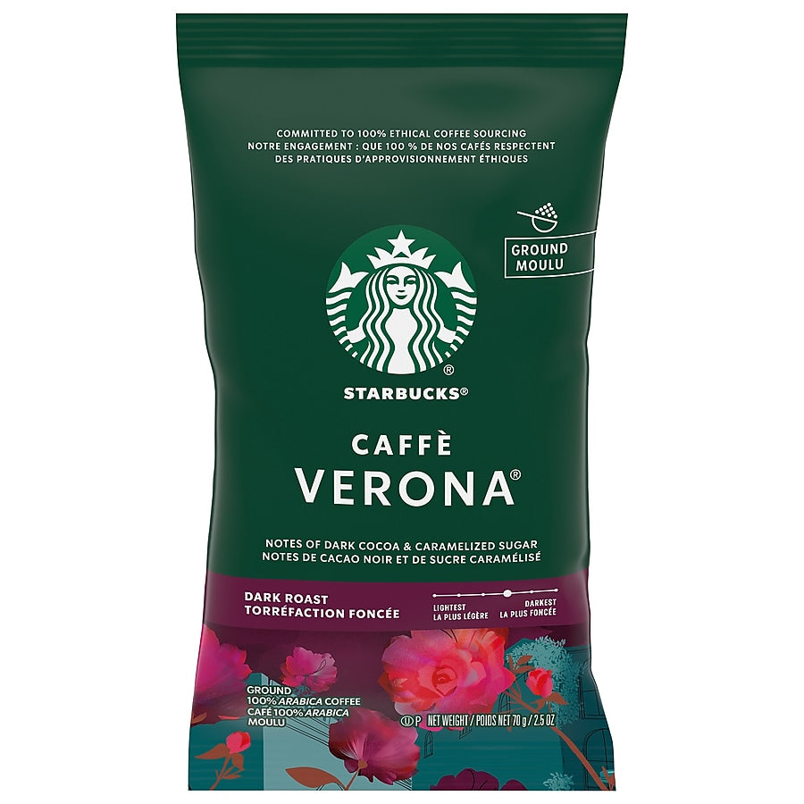 Starbucks Caffe Verona Ground Coffee, Dark Roast, 2.5 oz., 18/Box