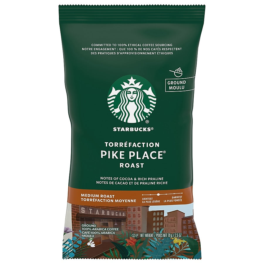 Starbucks Pike Place Ground Coffee, Medium Roast, 2.5 oz. Portion Packs, 18/Box