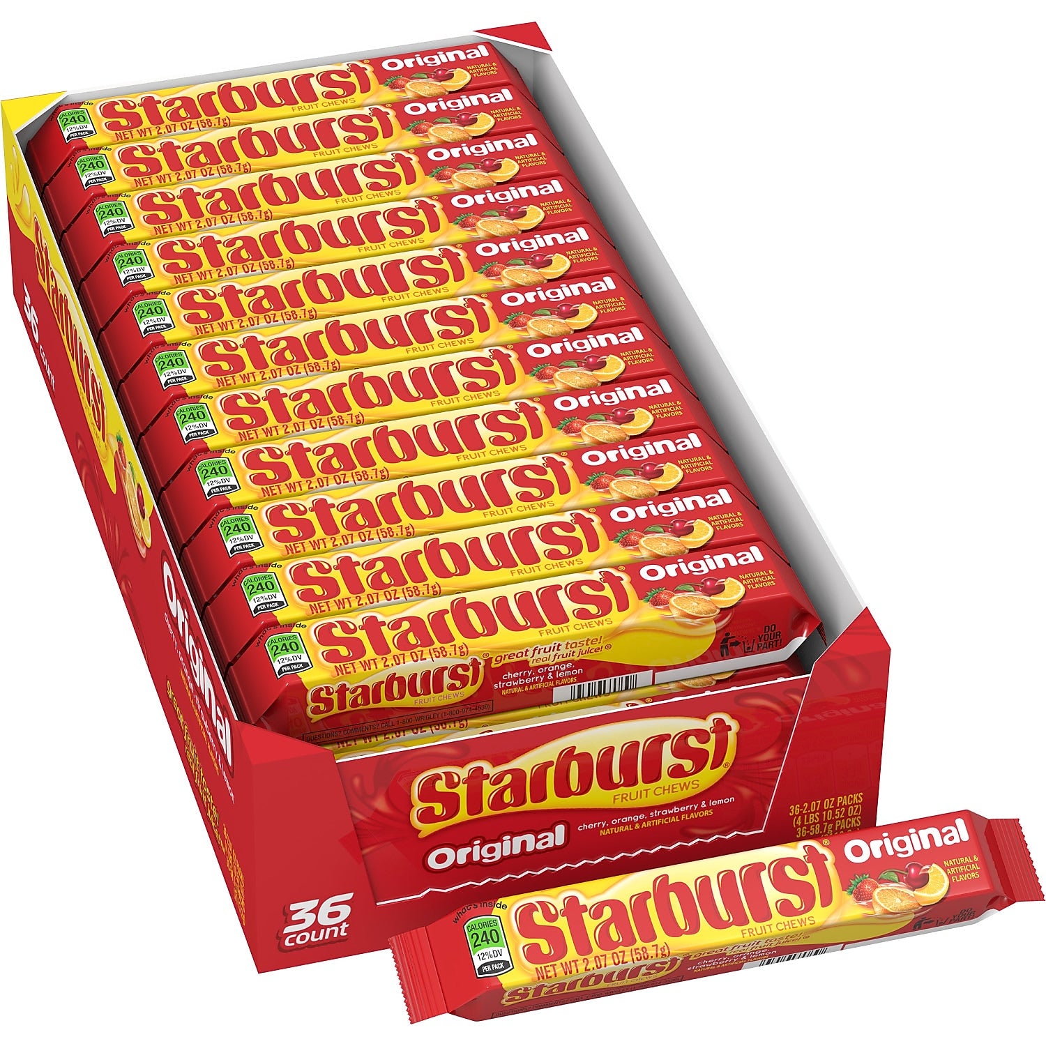 Starburst Original Fruit Chews Candy, 2.07 oz, 36/Box