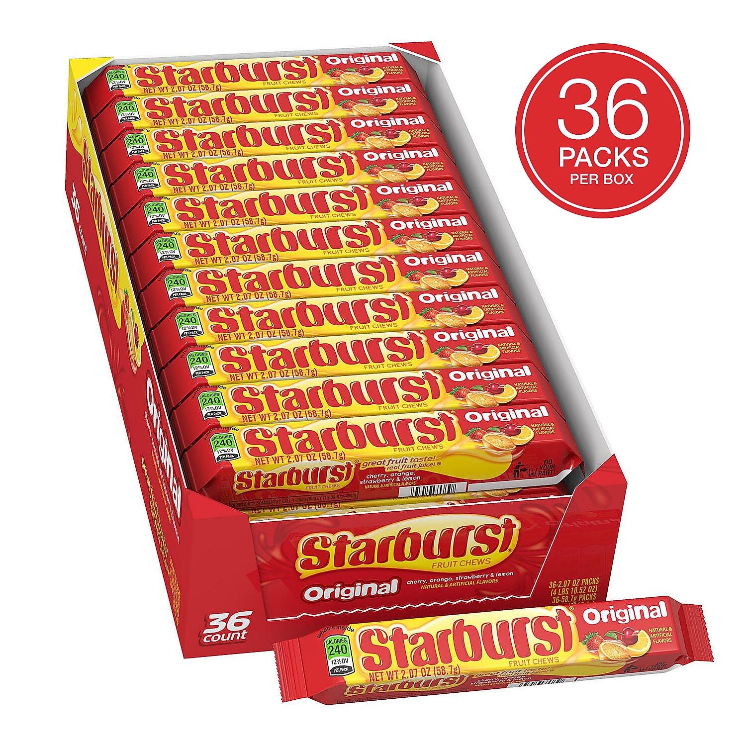 Starburst Original Fruit Chews Candy, 2.07 oz, 36/Box