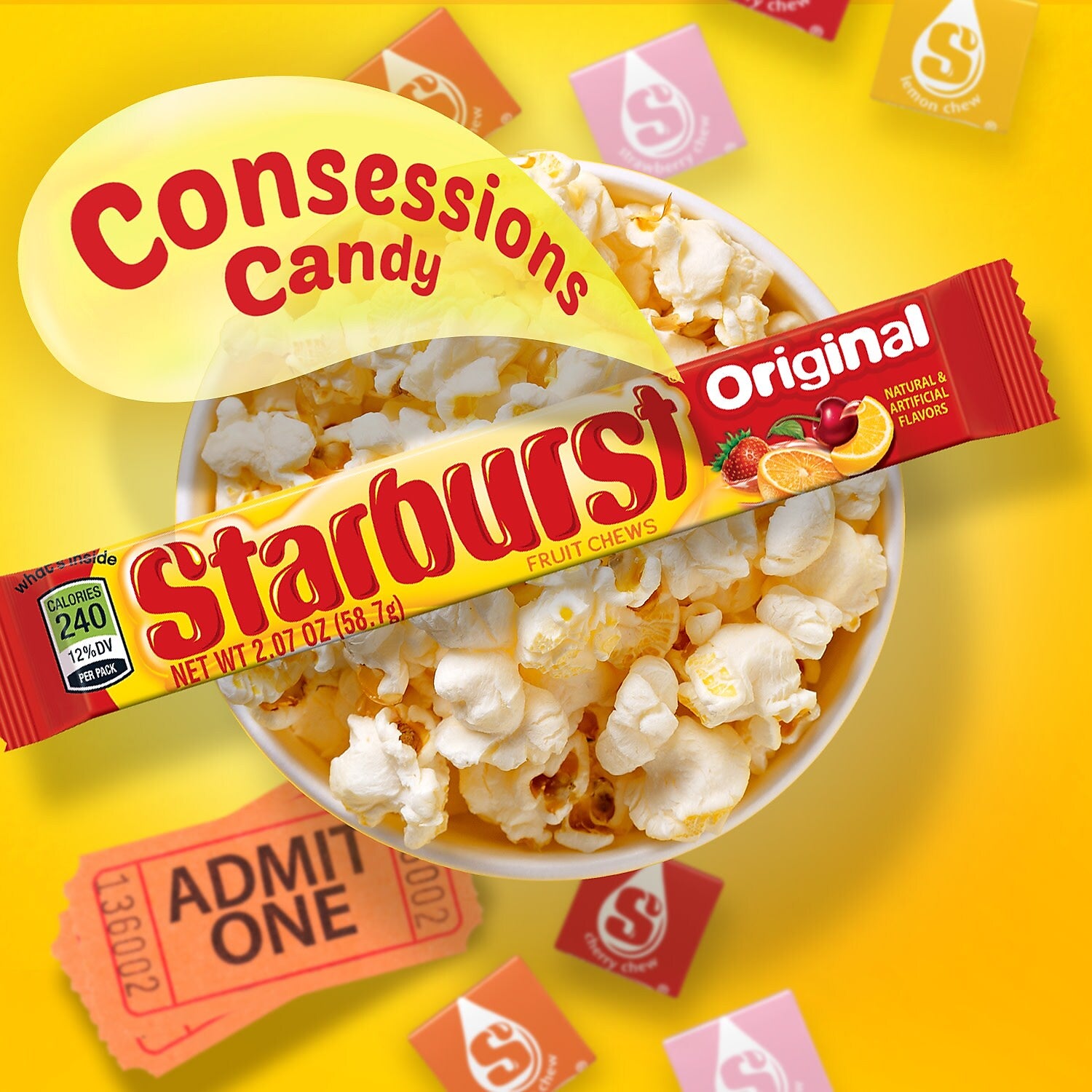Starburst Original Fruit Chews Candy, 2.07 oz, 36/Box