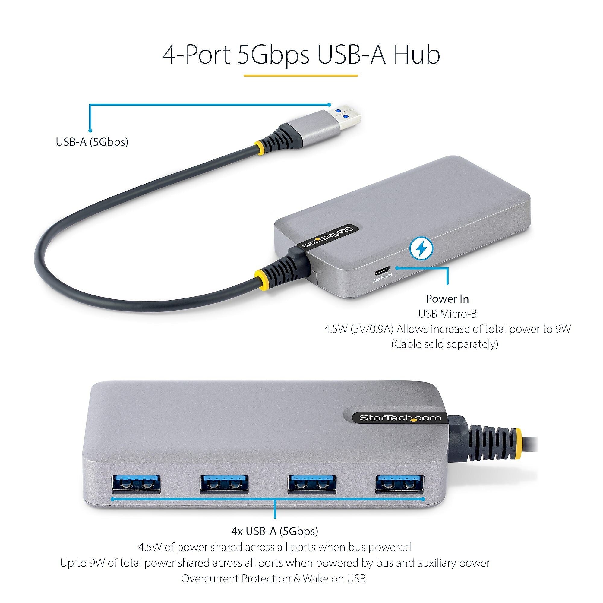 StarTech.com 4-Port USB 3.0 5Gbps Hub, Space Gray