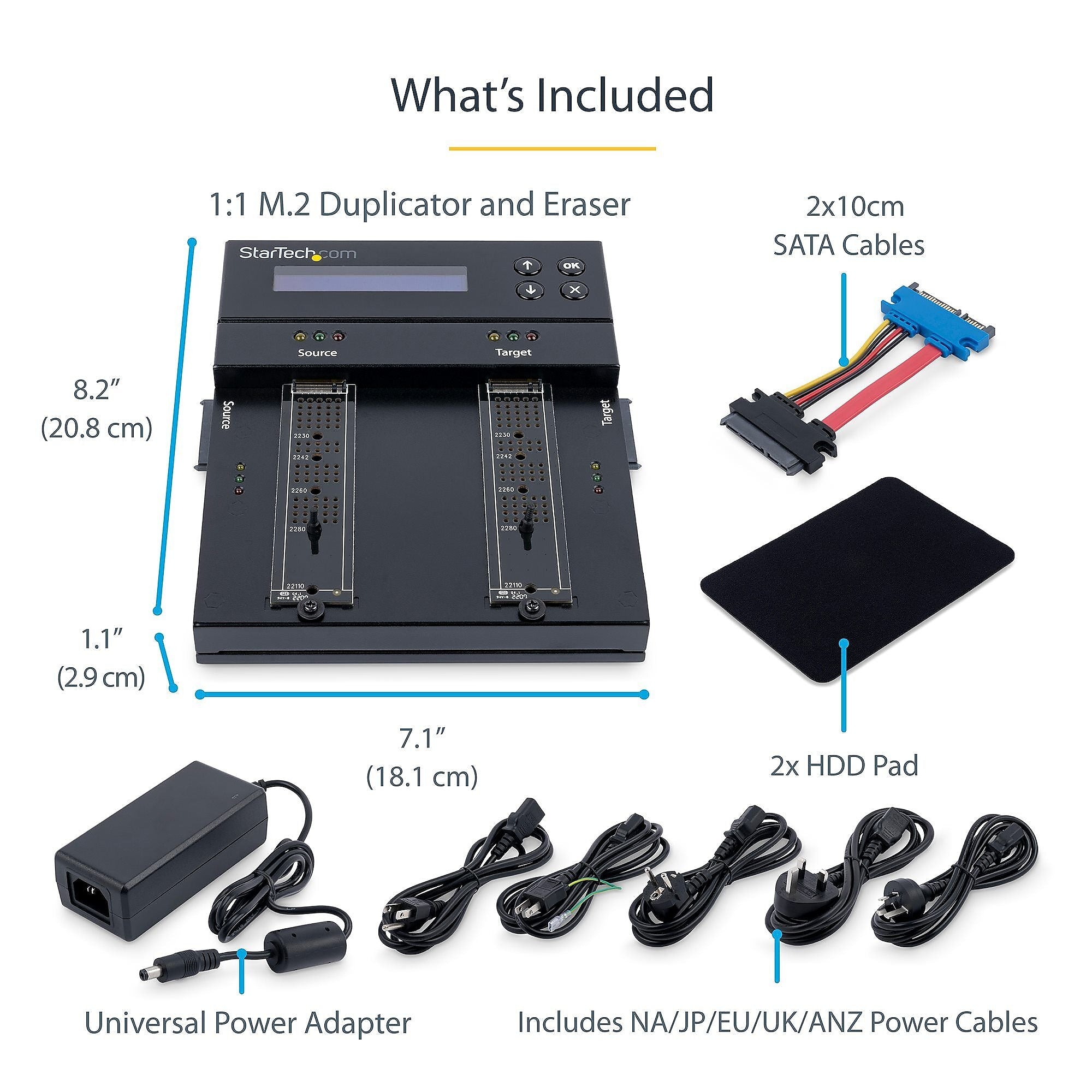 StarTech.com Standalone 1:1 M.2 NVMe/SATA/AHCI/2.5/3.5in SATA Drive Duplicator/Eraser, HDD/SSD Wiper/Cloner