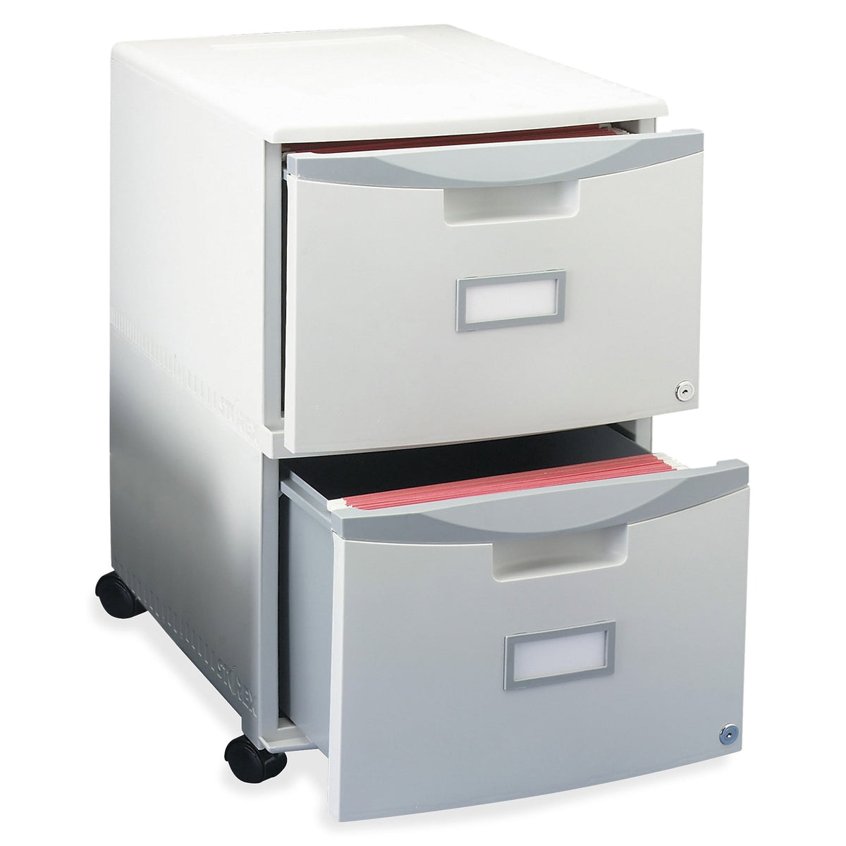 Storex 2-Drawer Mobile Vertical File Cabinet, Letter/Legal Size, Lockable, 26"H x 14.75"W x 18.25"D, Gray