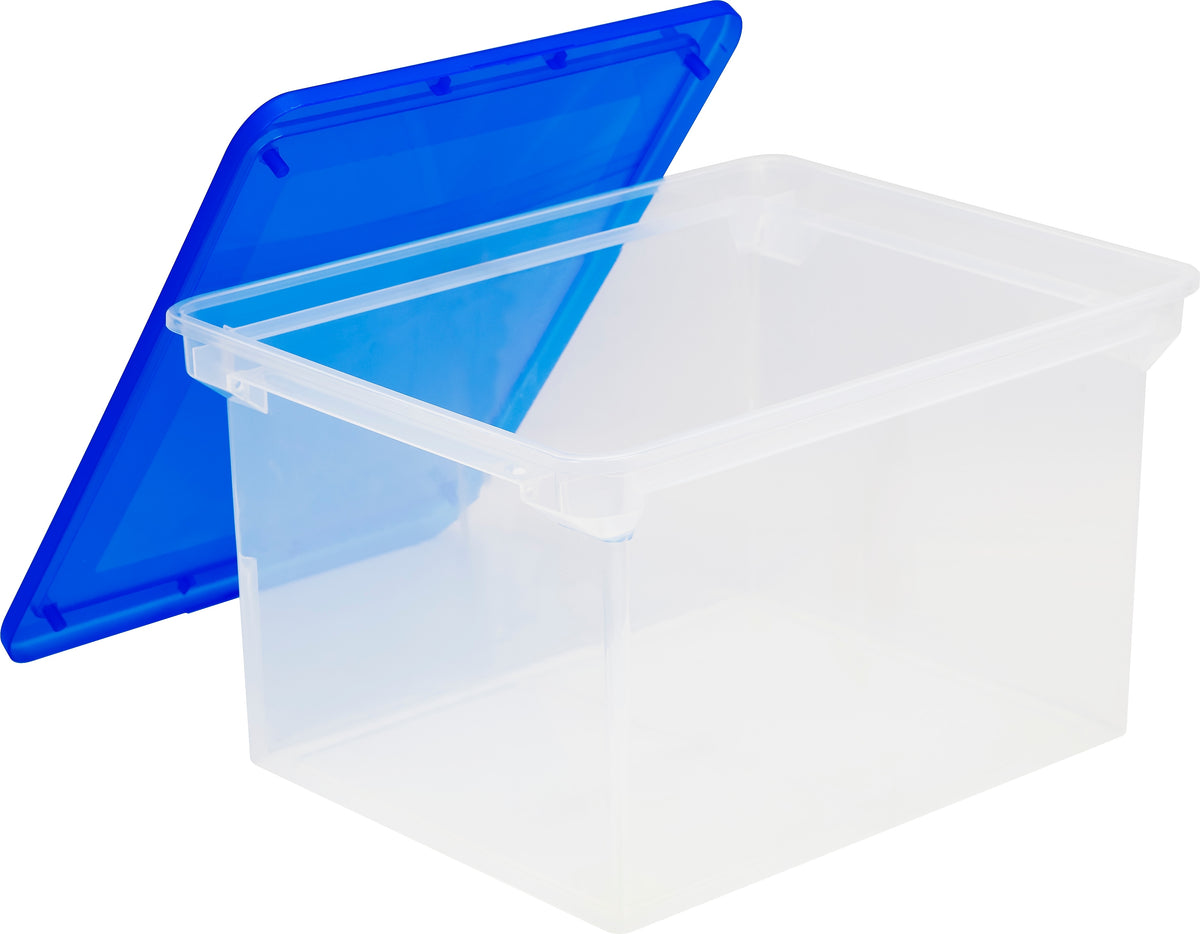 Storex File Storage Box with Snap-On Lid, Letter/Legal Size, Clear/Blue