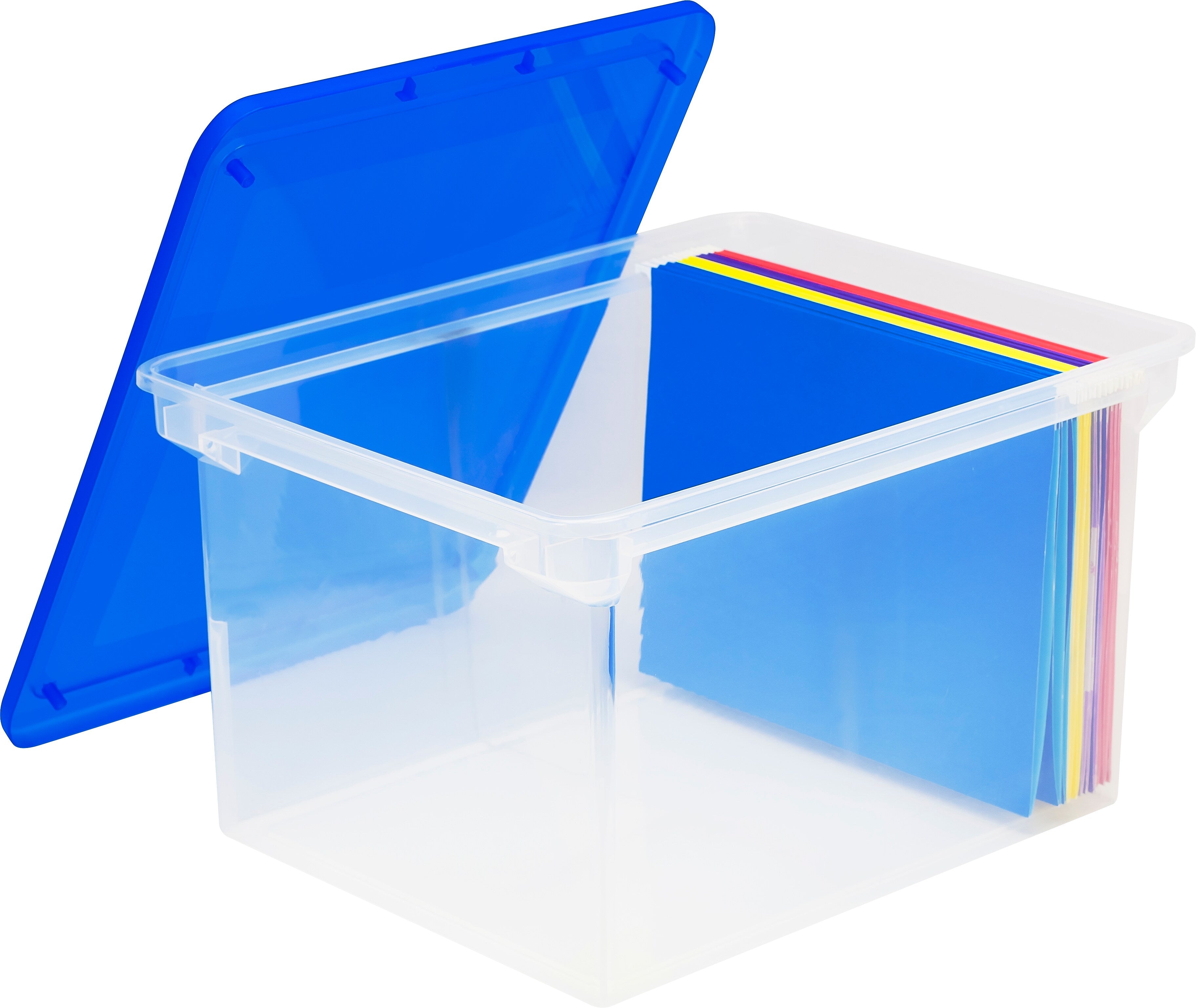 Storex File Storage Box with Snap-On Lid, Letter/Legal Size, Clear/Blue