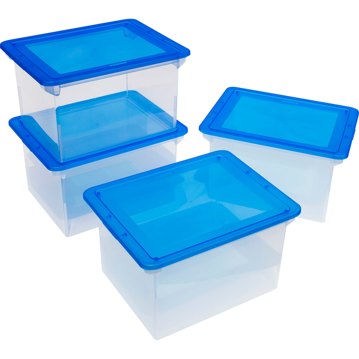 Storex File Storage Box with Snap-On Lid, Letter/Legal Size, Clear/Blue