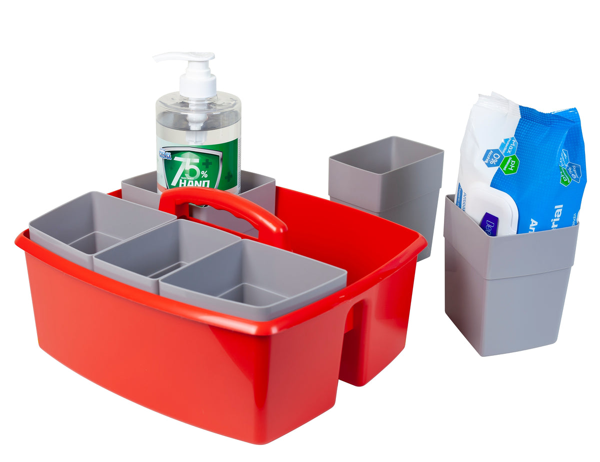 Storex Large Caddy with Sorting Cups, Red, 2 Pack