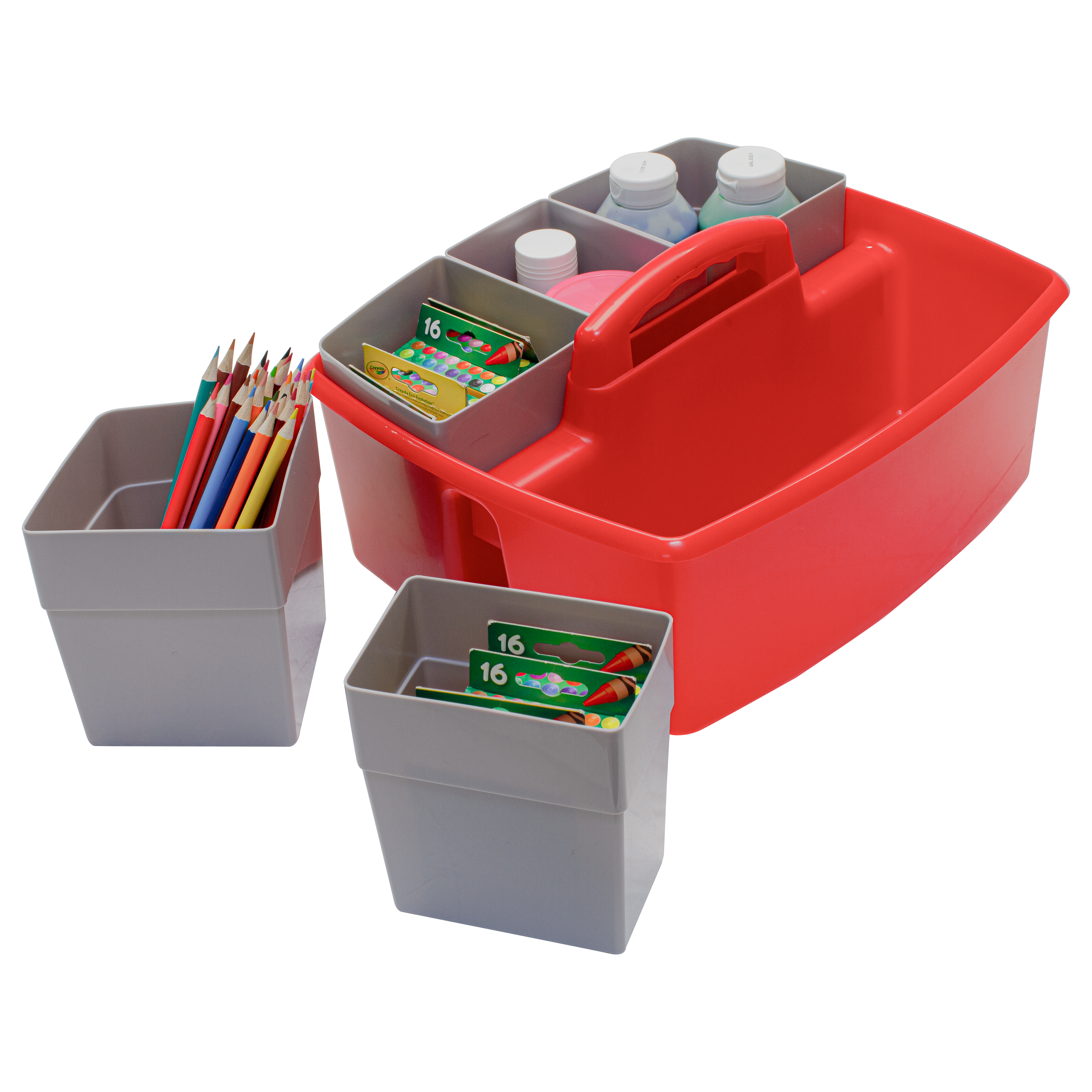 Storex Large Caddy with Sorting Cups, Red, 2 Pack
