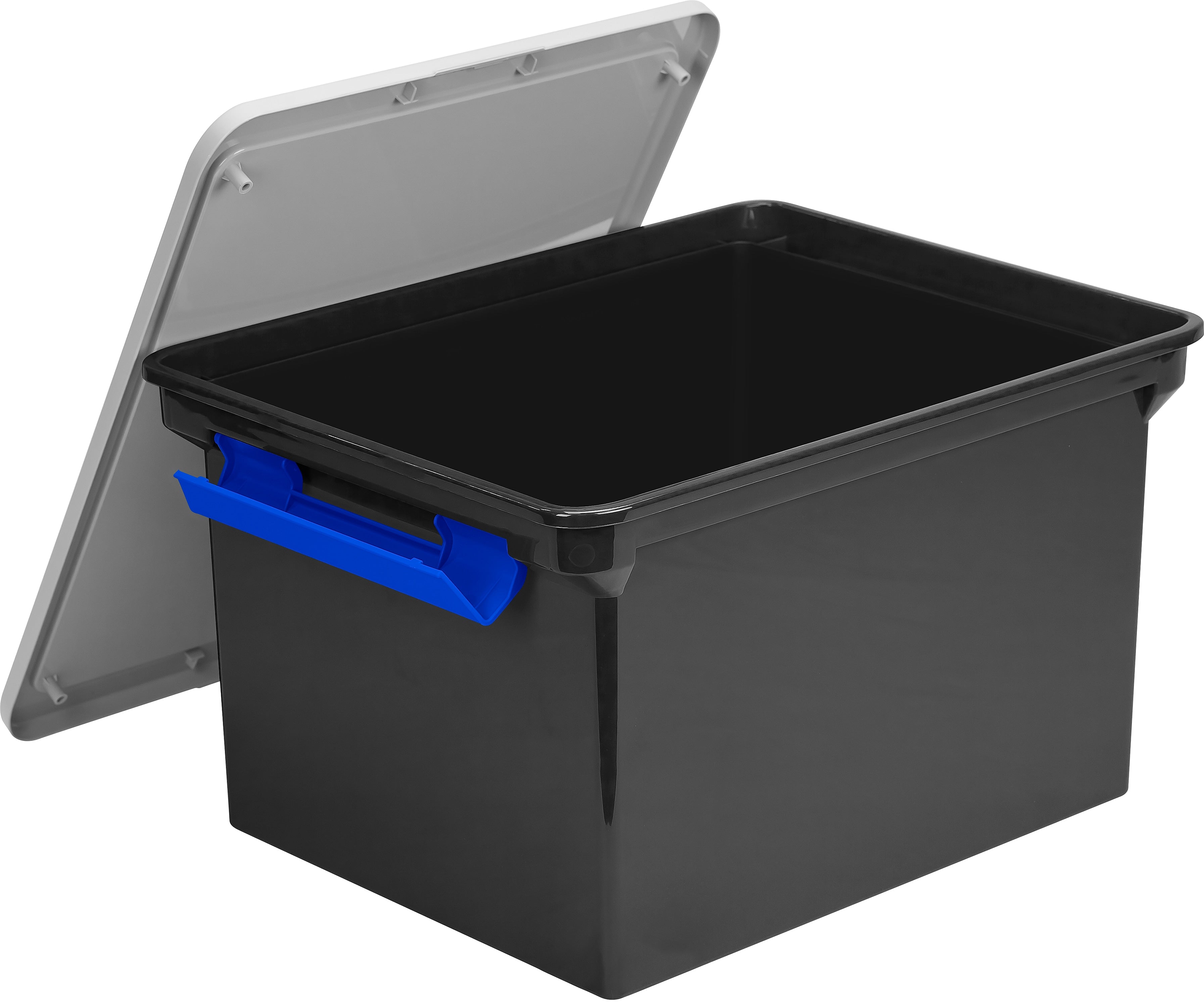 Storex Letter/Legal Portable File Tote Storage Box With Locking Handle, Letter/Legal Size, Black