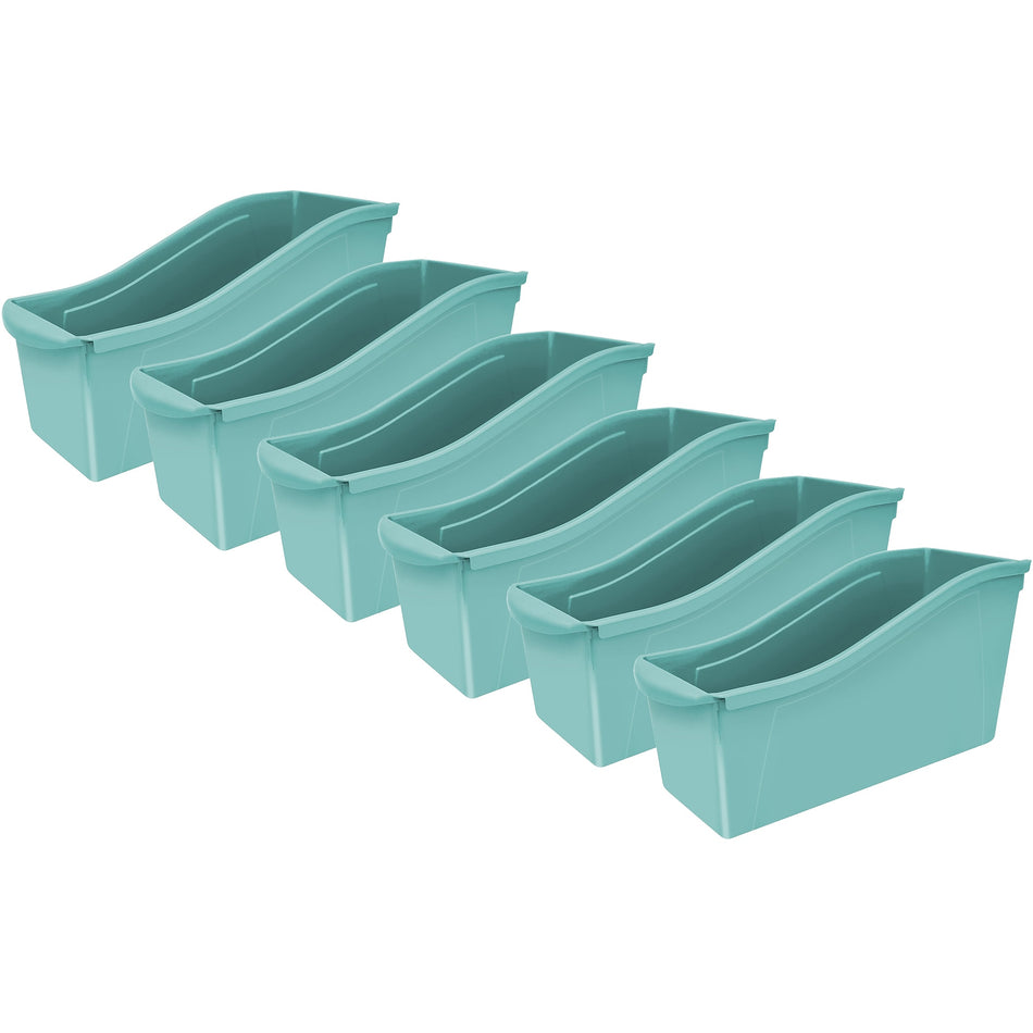 Storex Plastic Large Book Bin, 14.3" x 5.3" x 7", Teal, Pack of 6