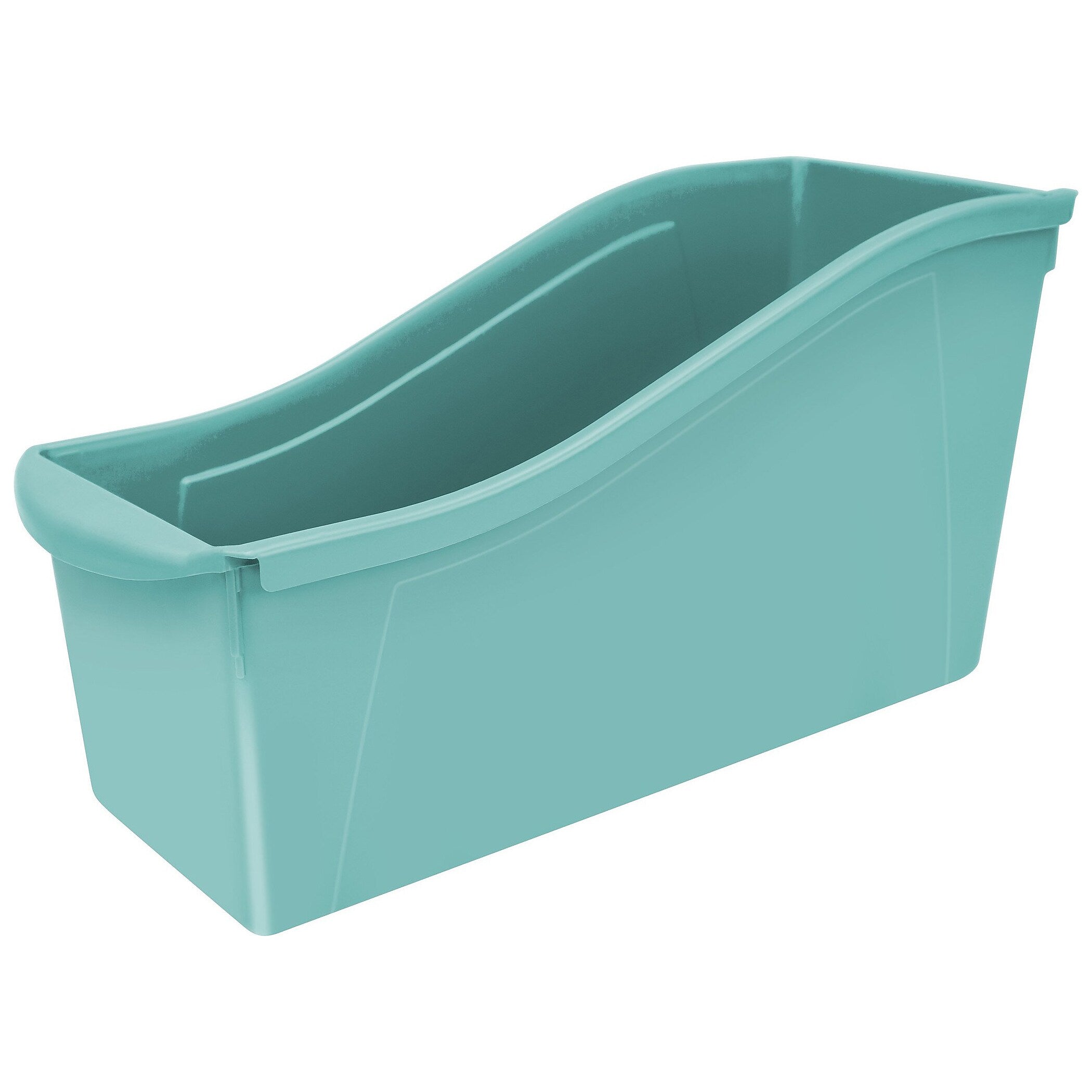 Storex Plastic Large Book Bin, 14.3" x 5.3" x 7", Teal, Pack of 6