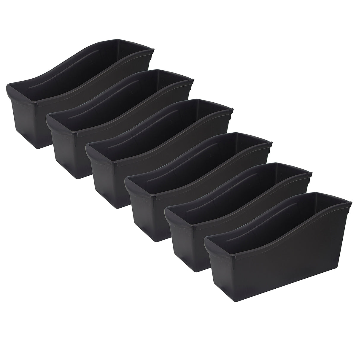 STOREX Plastic Large Book Bin, 7" x 14.5" x 5.25", Black, Pack of 6