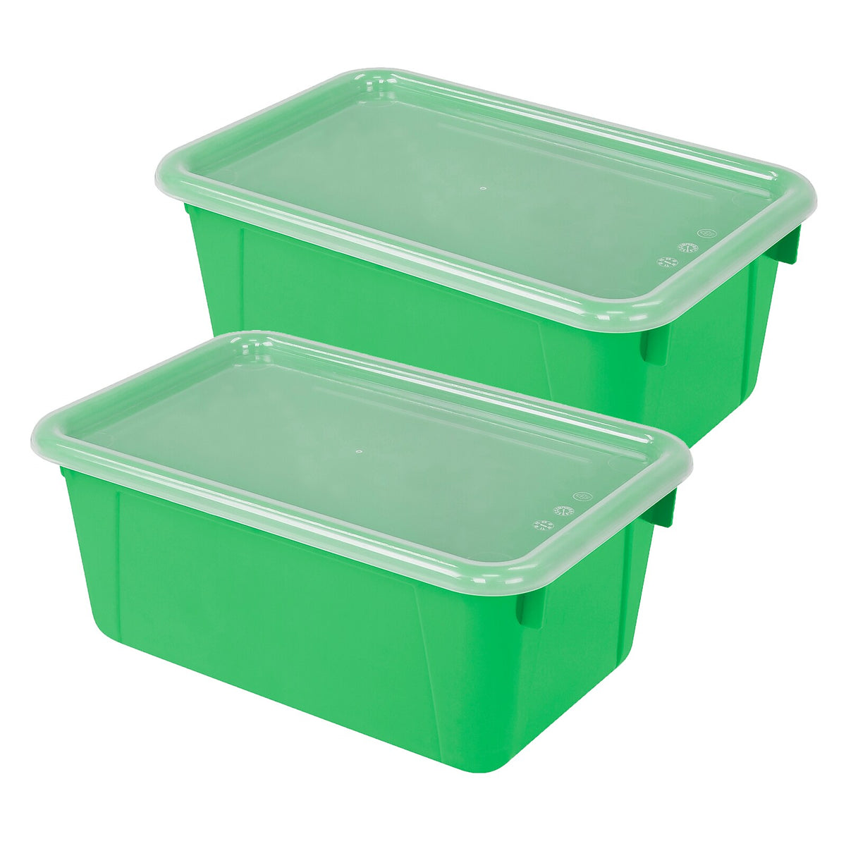 Storex Plastic Small Cubby Bin with Lid, 12.2" x 7.8" x 5.1", Green, Pack of 2