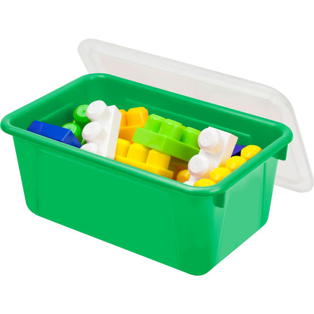 Storex Plastic Small Cubby Bin with Lid, 12.2" x 7.8" x 5.1", Green, Pack of 2