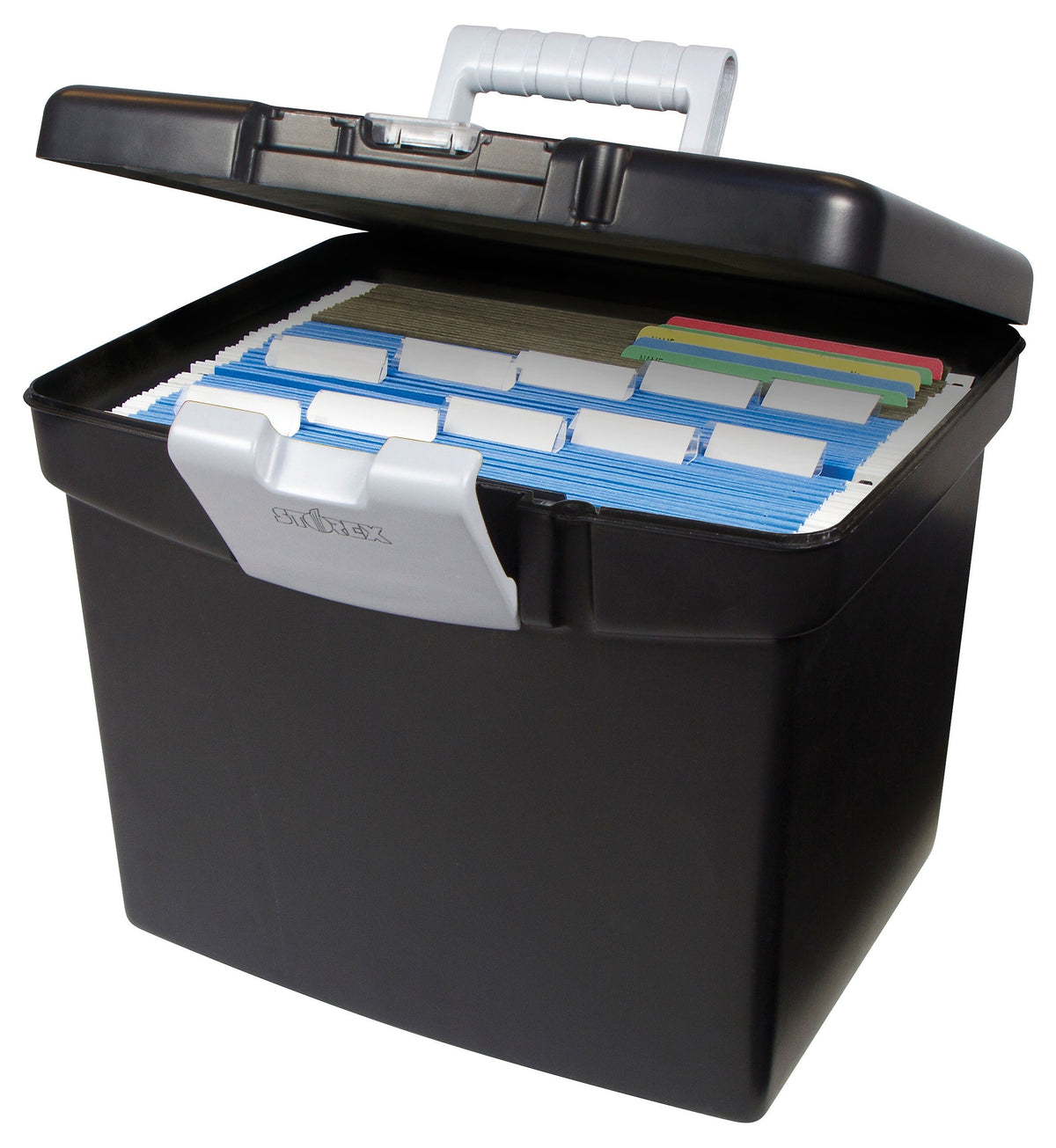 Storex Portable File Storage Box, Letter, Black