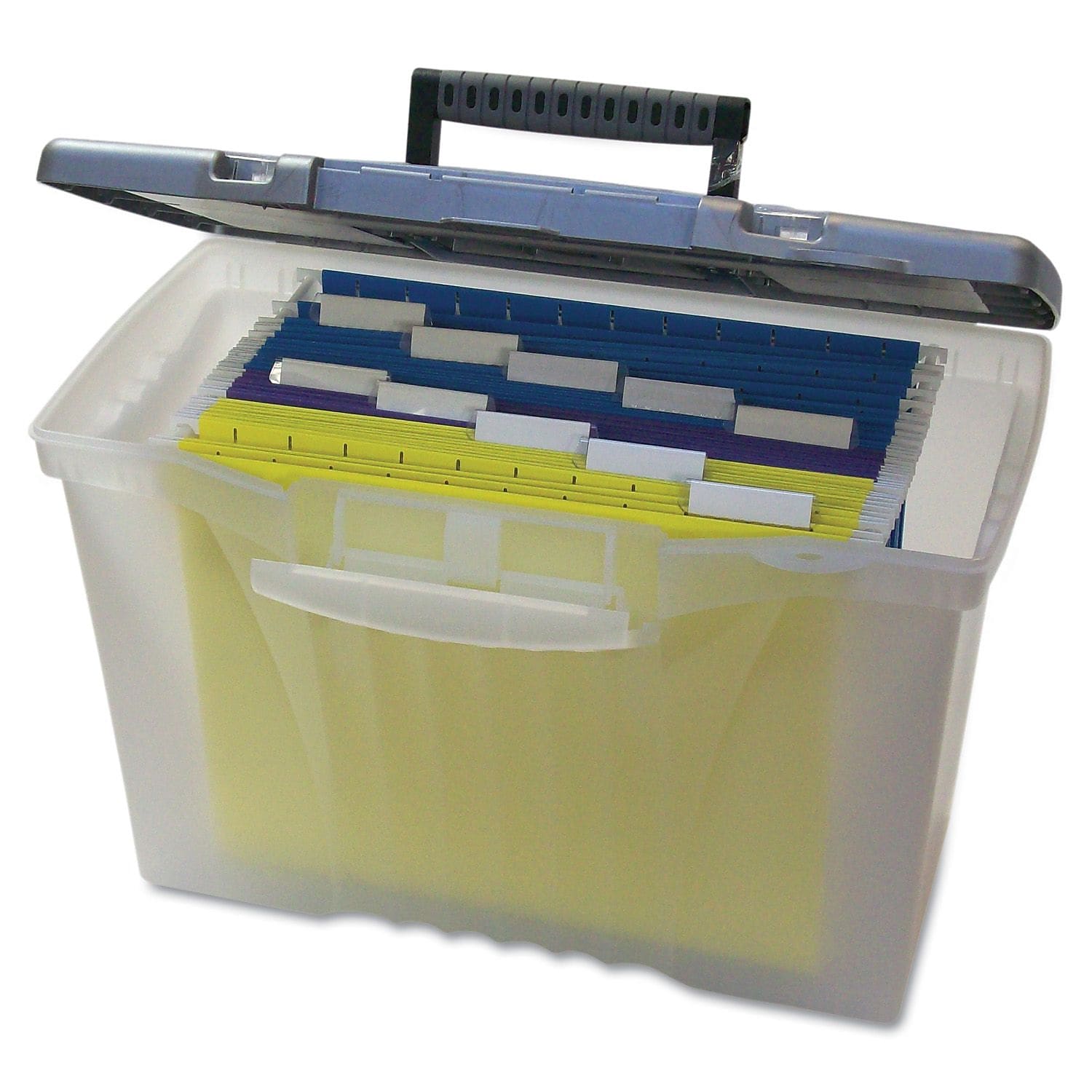 Storex Portable File Storage Box With Organizer Lid, Letter/Legal Size, Clear