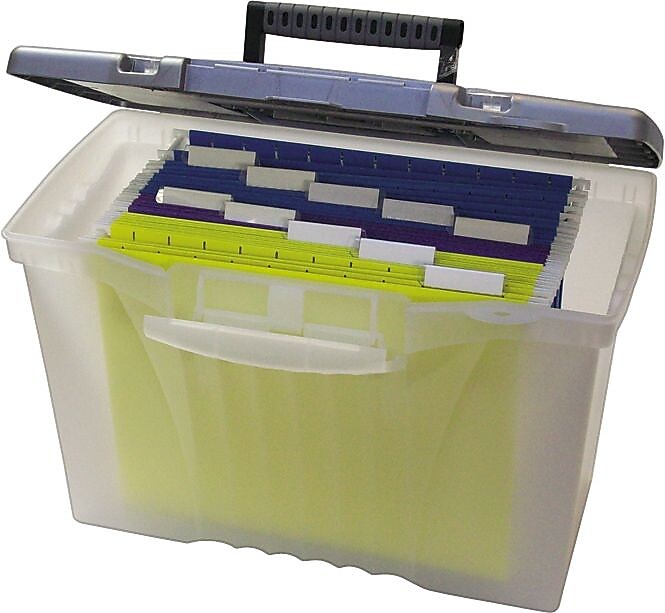 Storex Portable File Storage Box With Organizer Lid, Letter/Legal Size, Clear