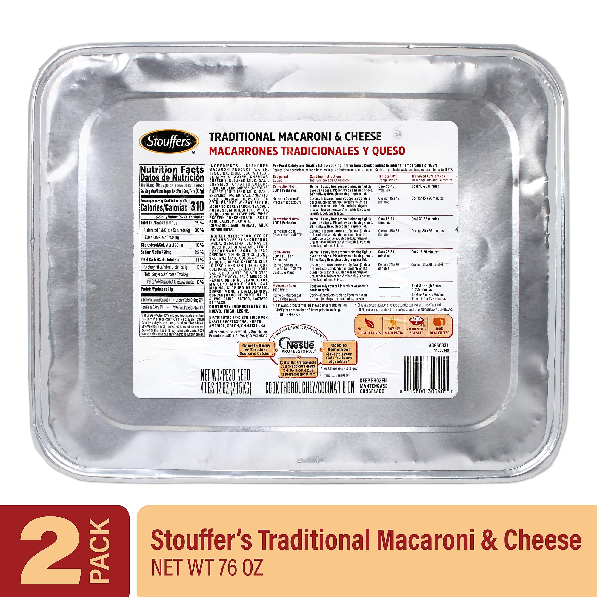 Stouffers Party Size Traditional Macaroni & Cheese Macaroni & Cheese, 76 oz., 2/Pack