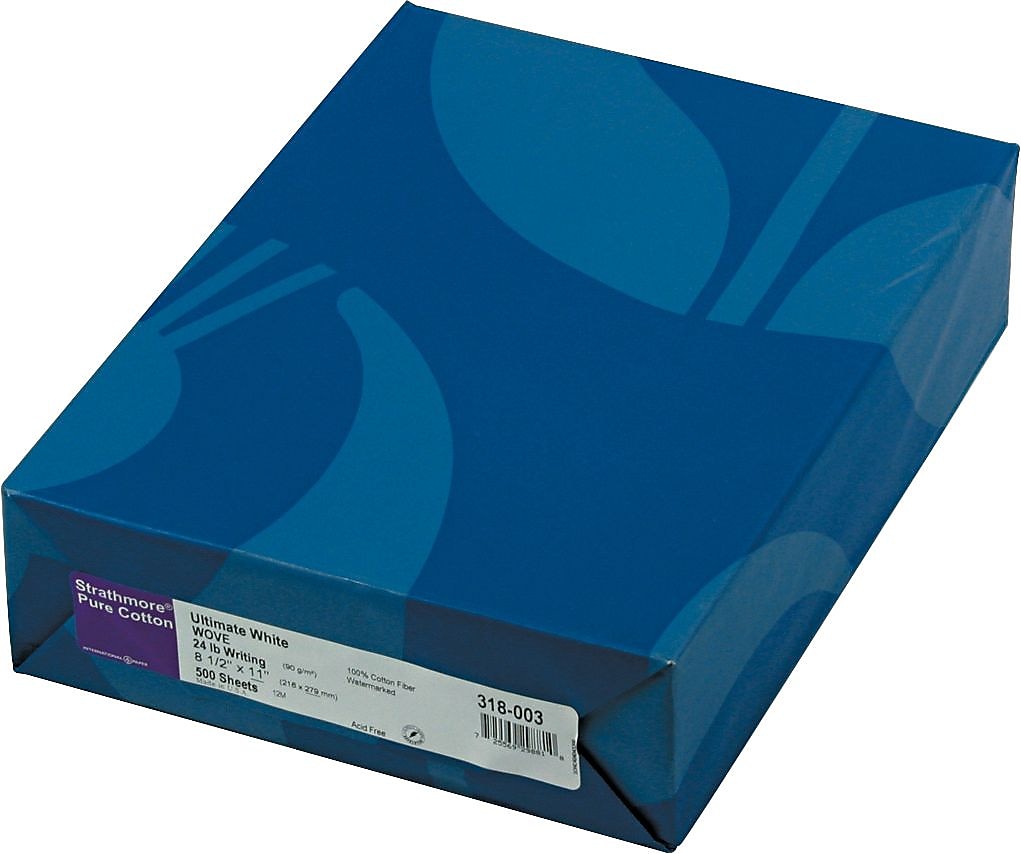 Strathmore Pure 100% Cotton Business Stationery, 97 Brightness, 24-lb., Ultimate White, 8 1/2
