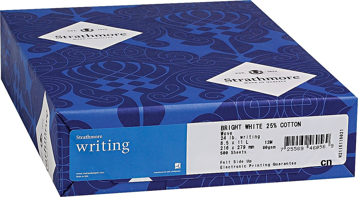 Strathmore Writing® Cotton Business Stationery Paper, Bright White, 8 1/2