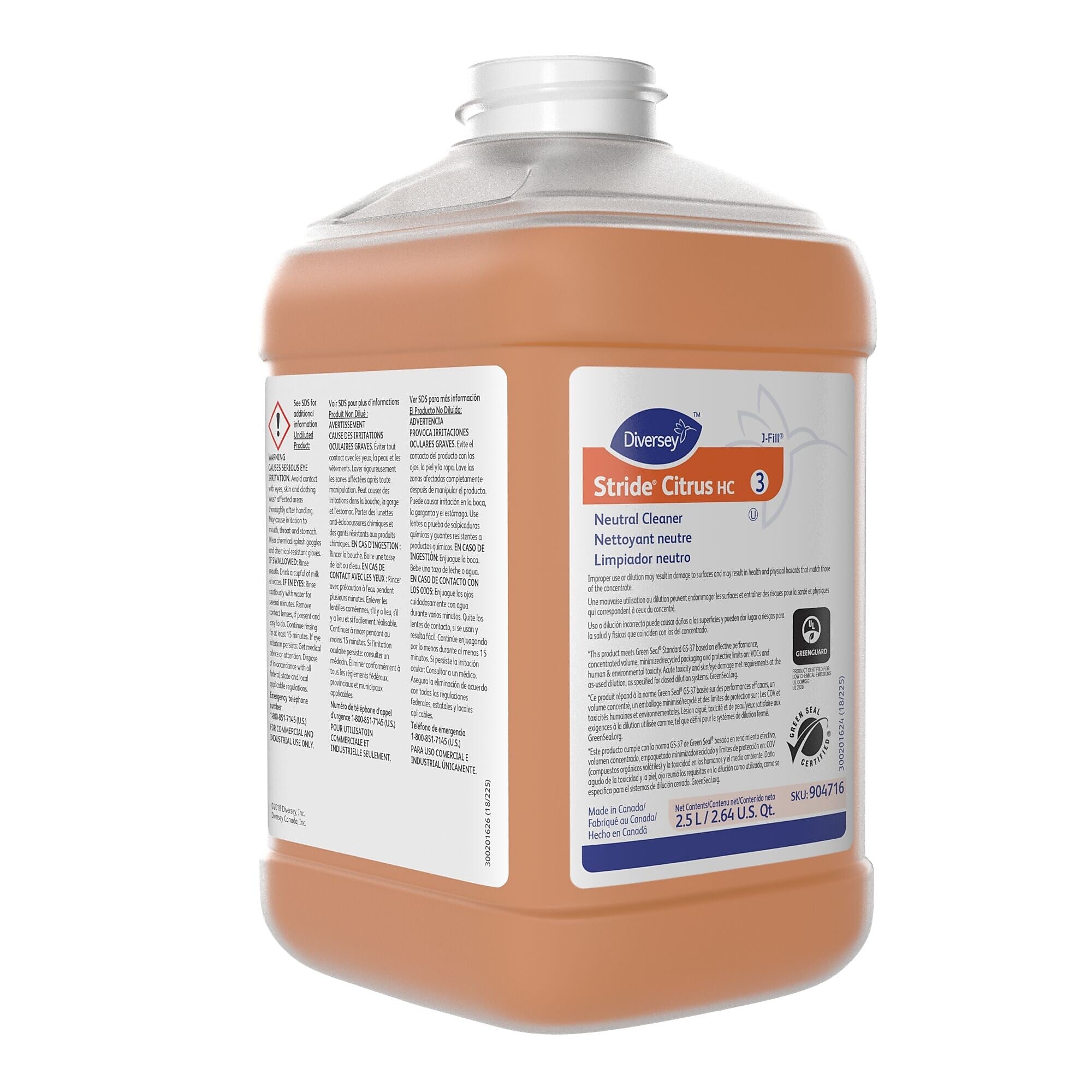 Stride HC Multipurpose Cleaner for Diversey J-Fill, Citrus, 2.5 L, 2/Carton