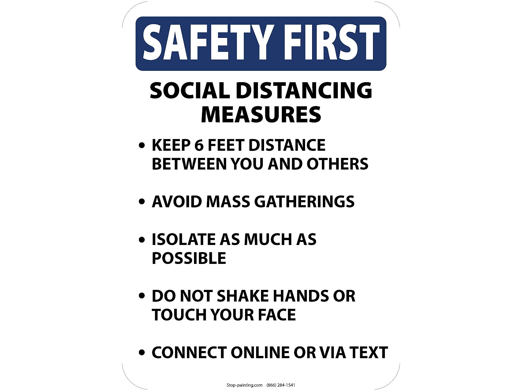 Superior Mark® Adhesive Wall Sign, "Safety First Social Distancing Measures", 10" x 14", Blue/White