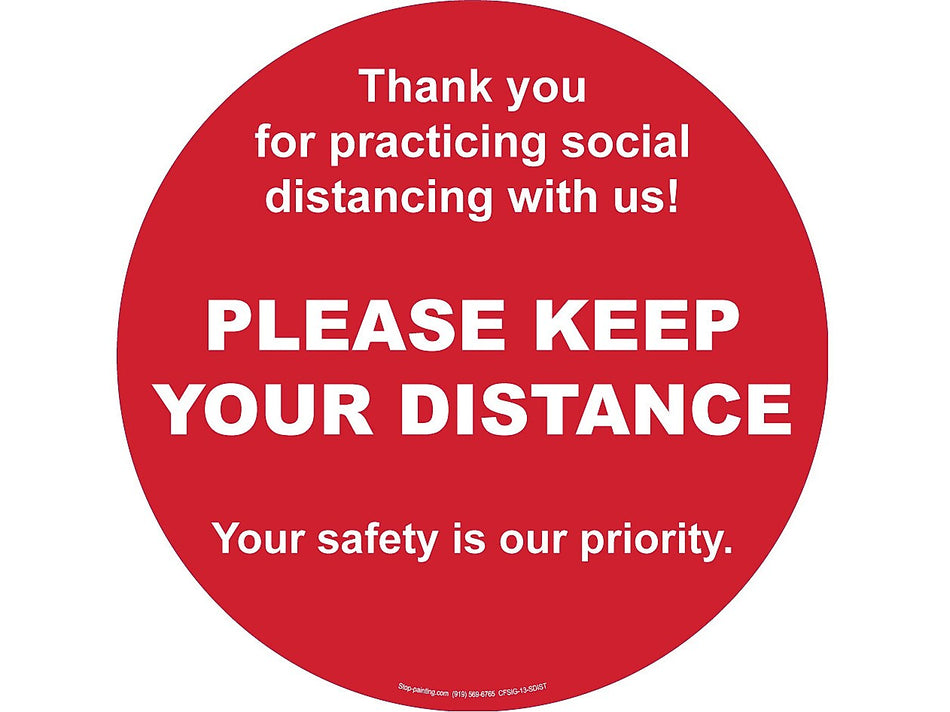 Superior Mark® Floor Decal, "Please Keep Your Distance", 17.5" Rubber, Red/White