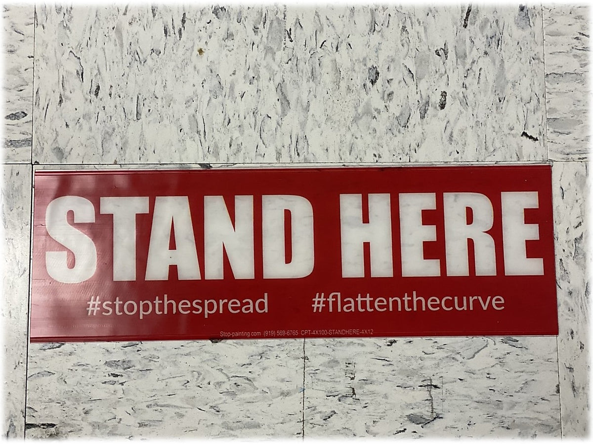 Superior Mark® Floor Decal, "Stand Here", 4" x 12", Red/White