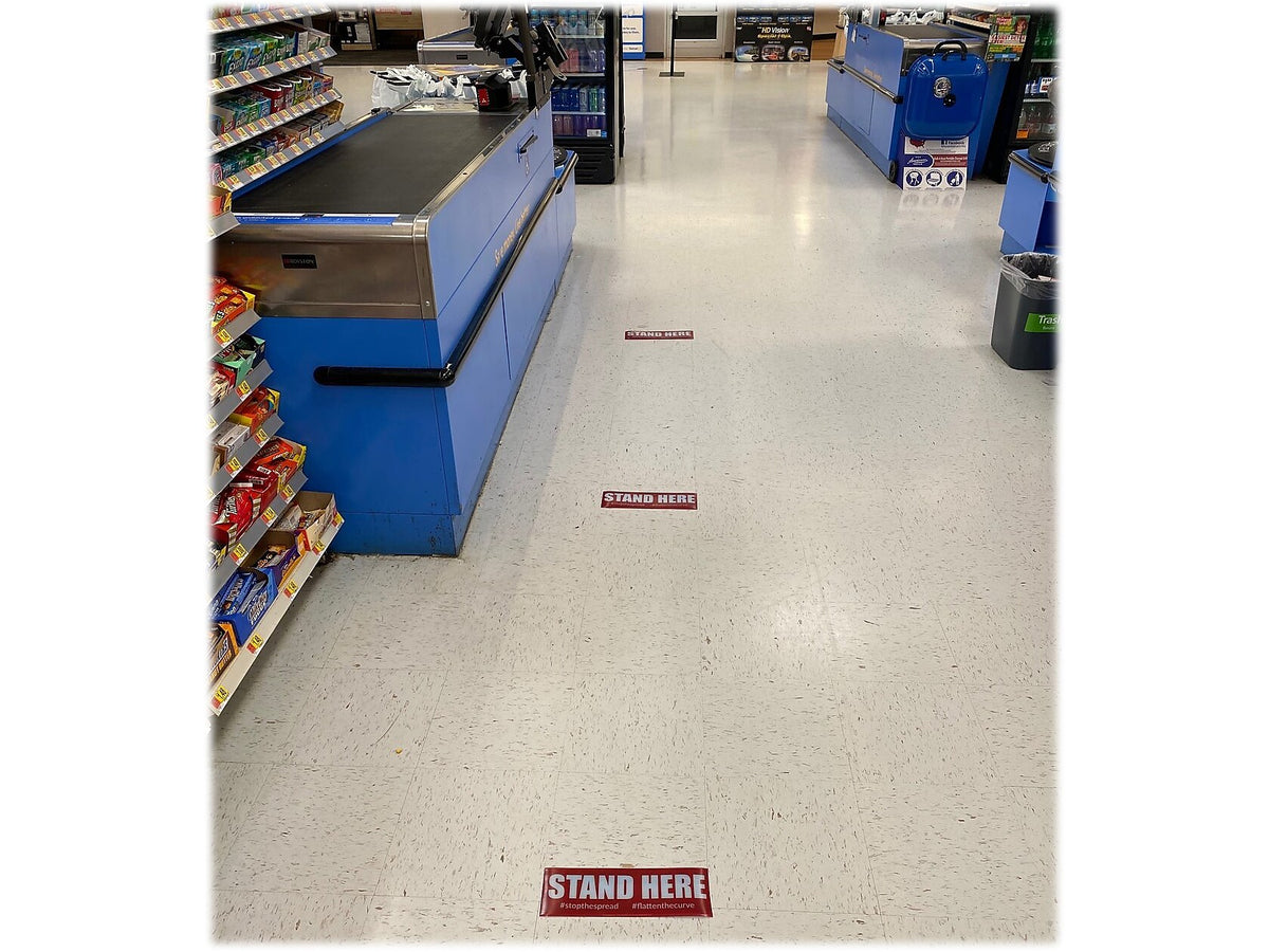 Superior Mark® Floor Decal, "Stand Here", 4" x 12", Red/White