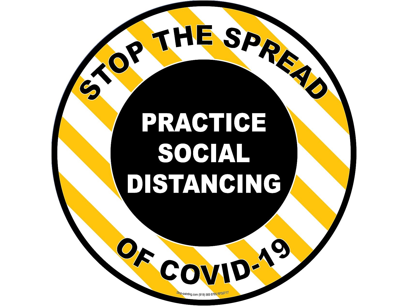 Superior Mark® Floor Decal, "Stop the Spread of COVID-19", 17.5" Rubber, Yellow/Black/White