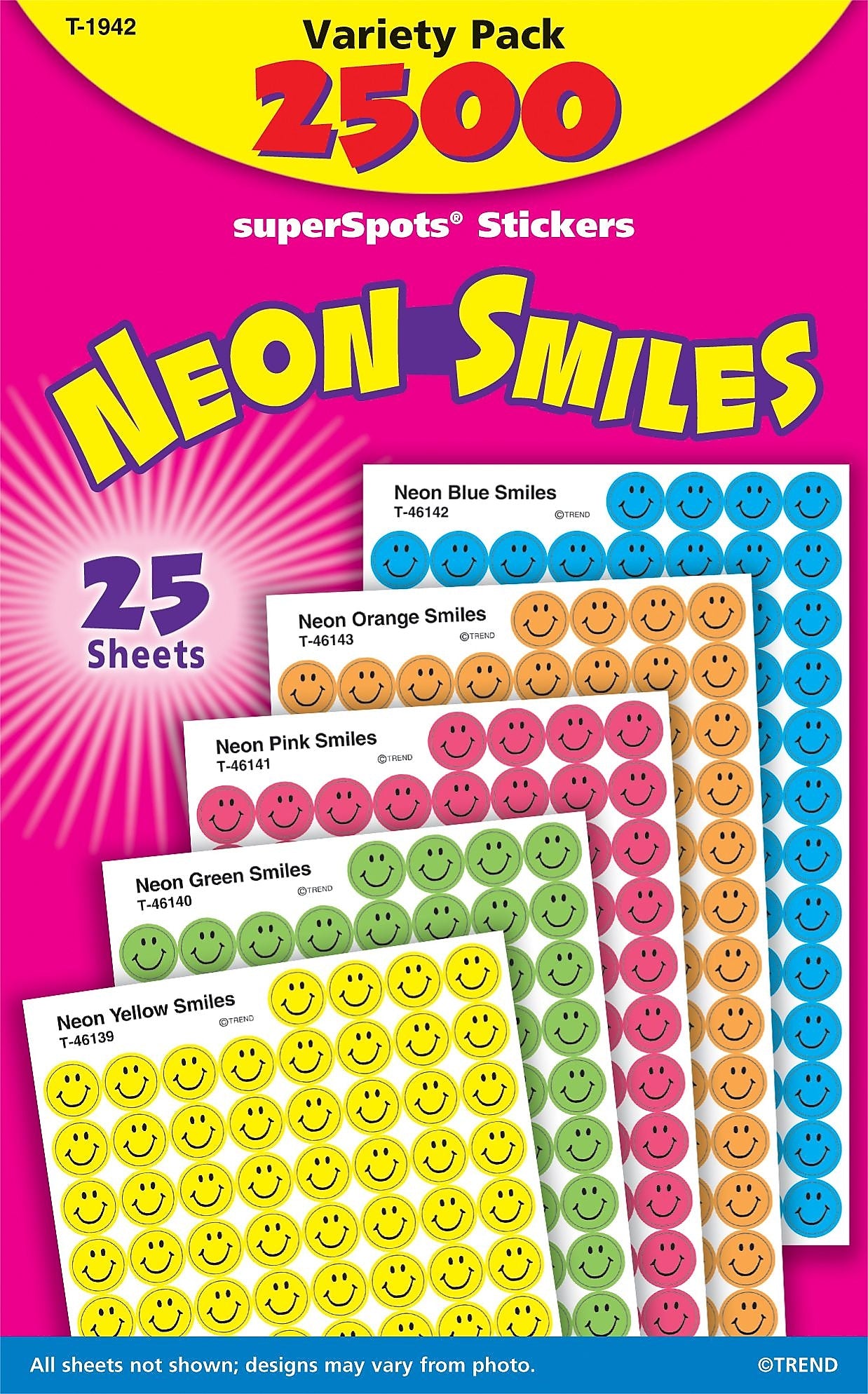superSpots® Sticker Variety Pack, Neon Smiles, 2,500 per Pack