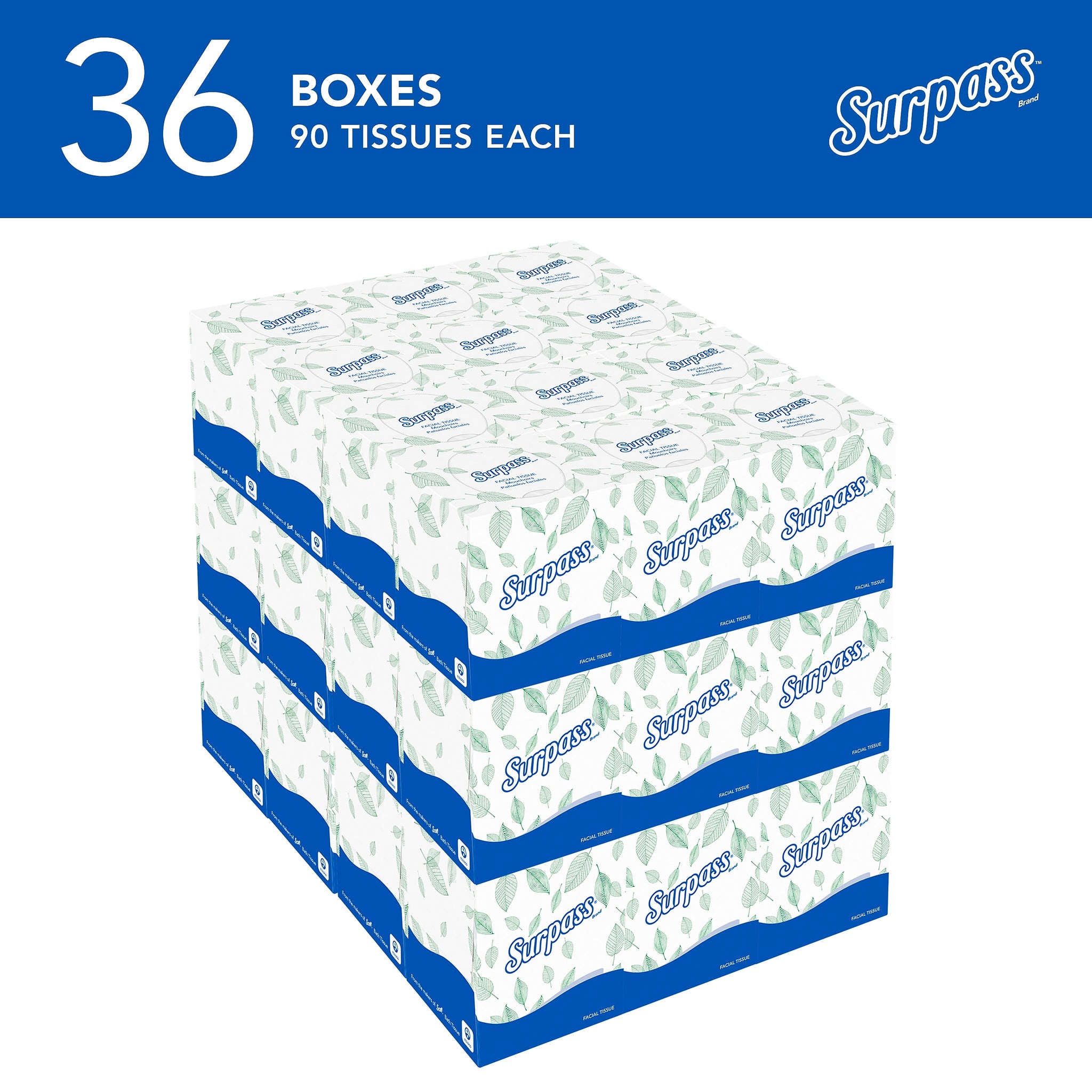 Surpass Cube Facial Tissue, 2-ply, White, 90 Sheets/Box, 36 Boxes/Carton