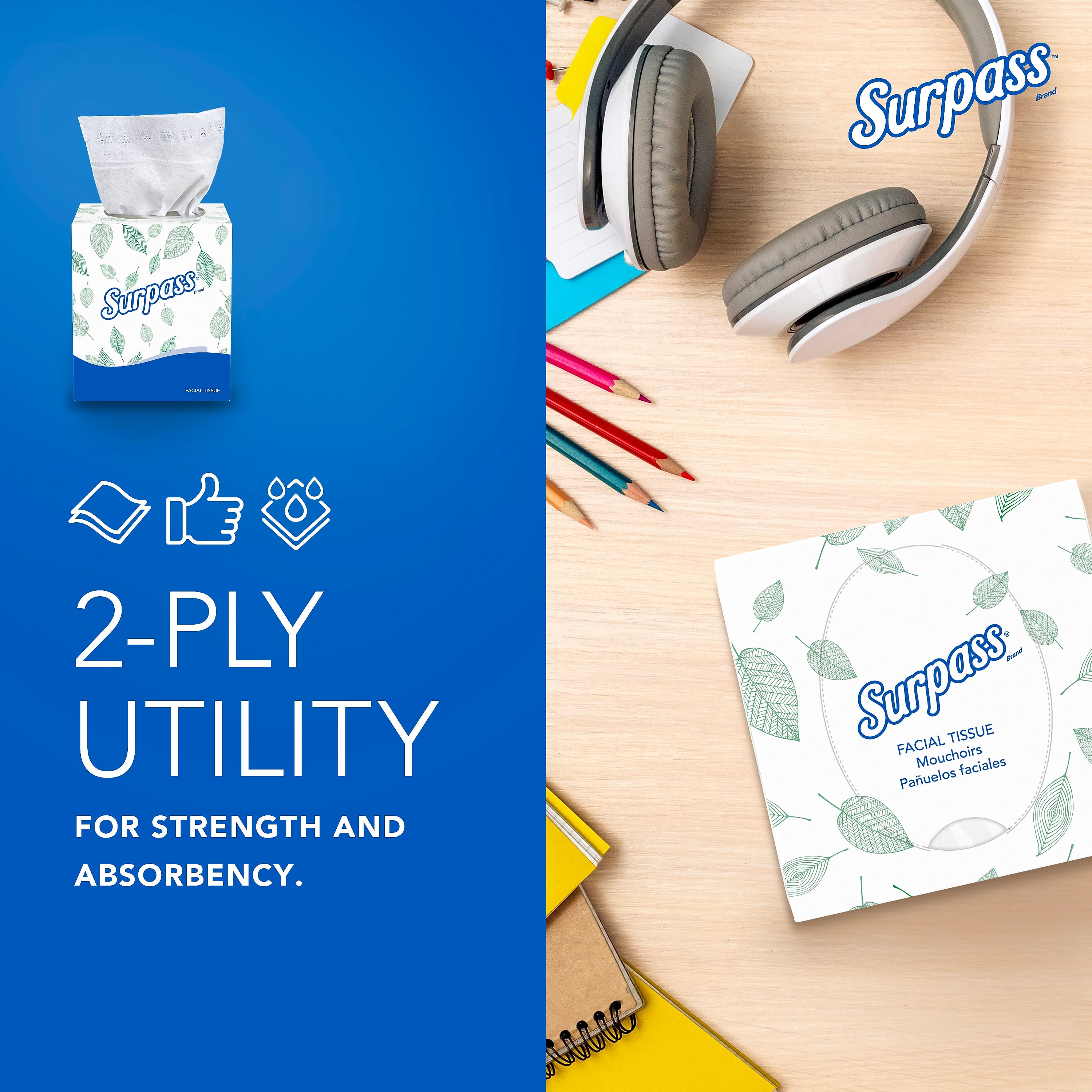 Surpass Cube Facial Tissue, 2-ply, White, 90 Sheets/Box, 36 Boxes/Carton