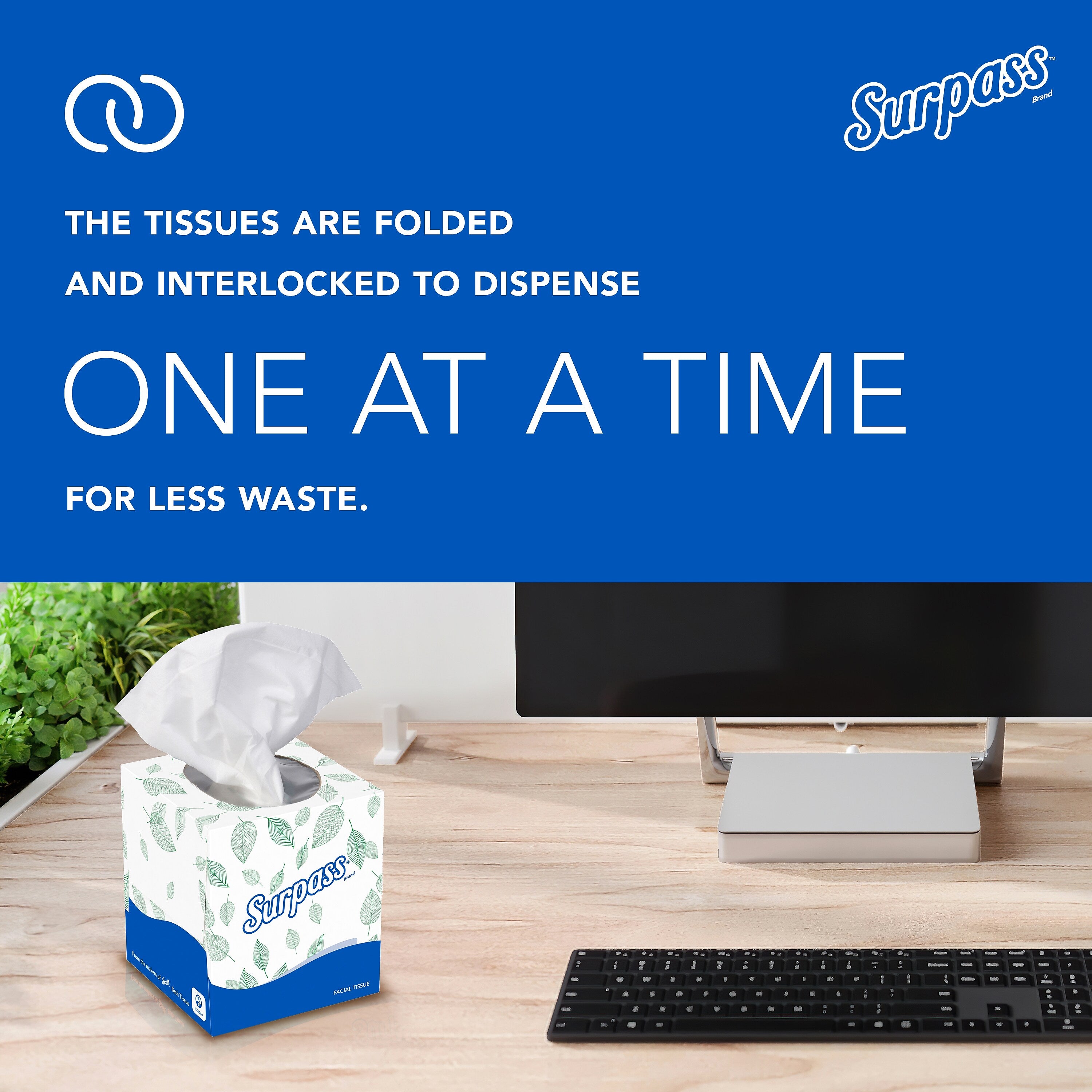 Surpass Cube Facial Tissue, 2-ply, White, 90 Sheets/Box, 36 Boxes/Carton