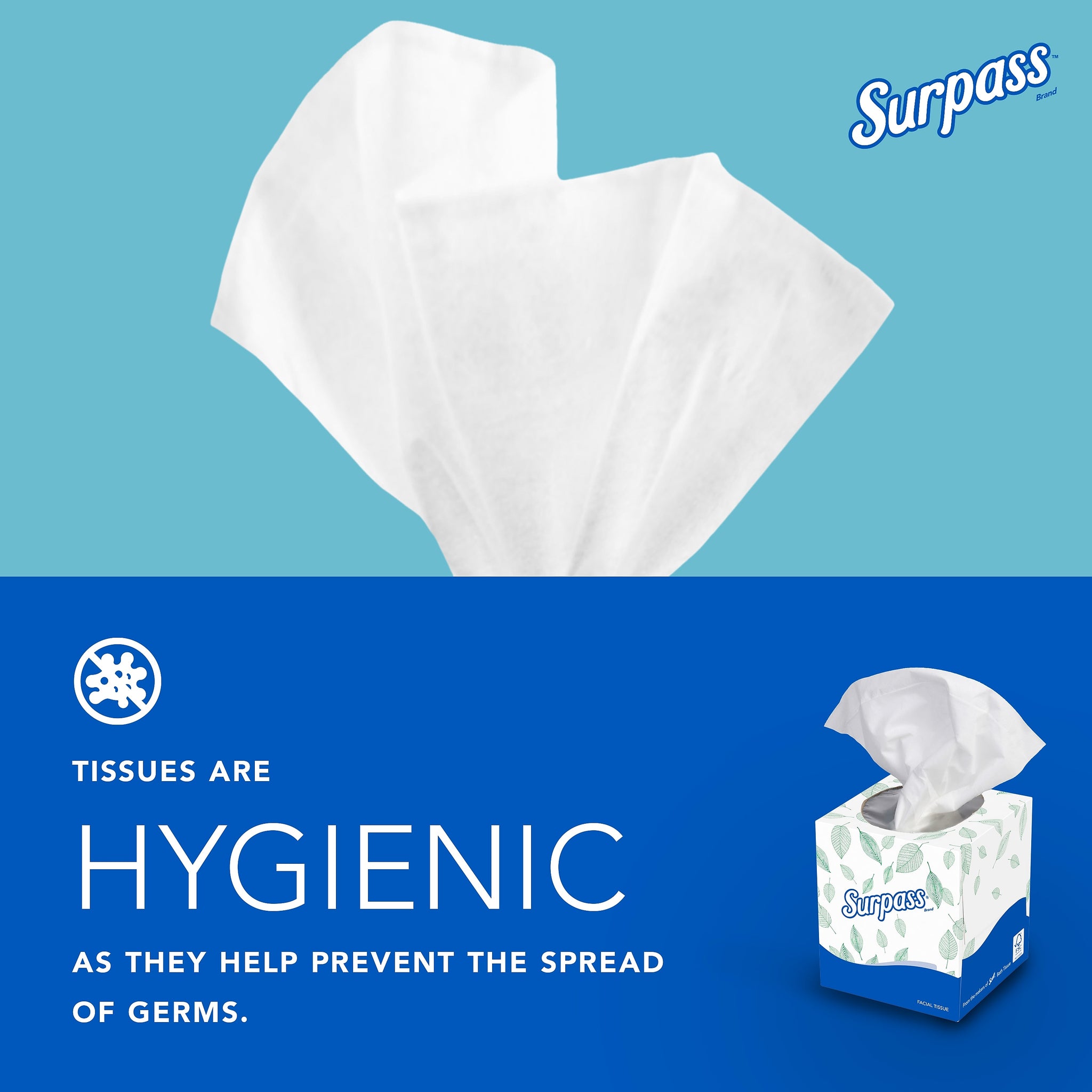 Surpass Cube Facial Tissue, 2-ply, White, 90 Sheets/Box, 36 Boxes/Carton