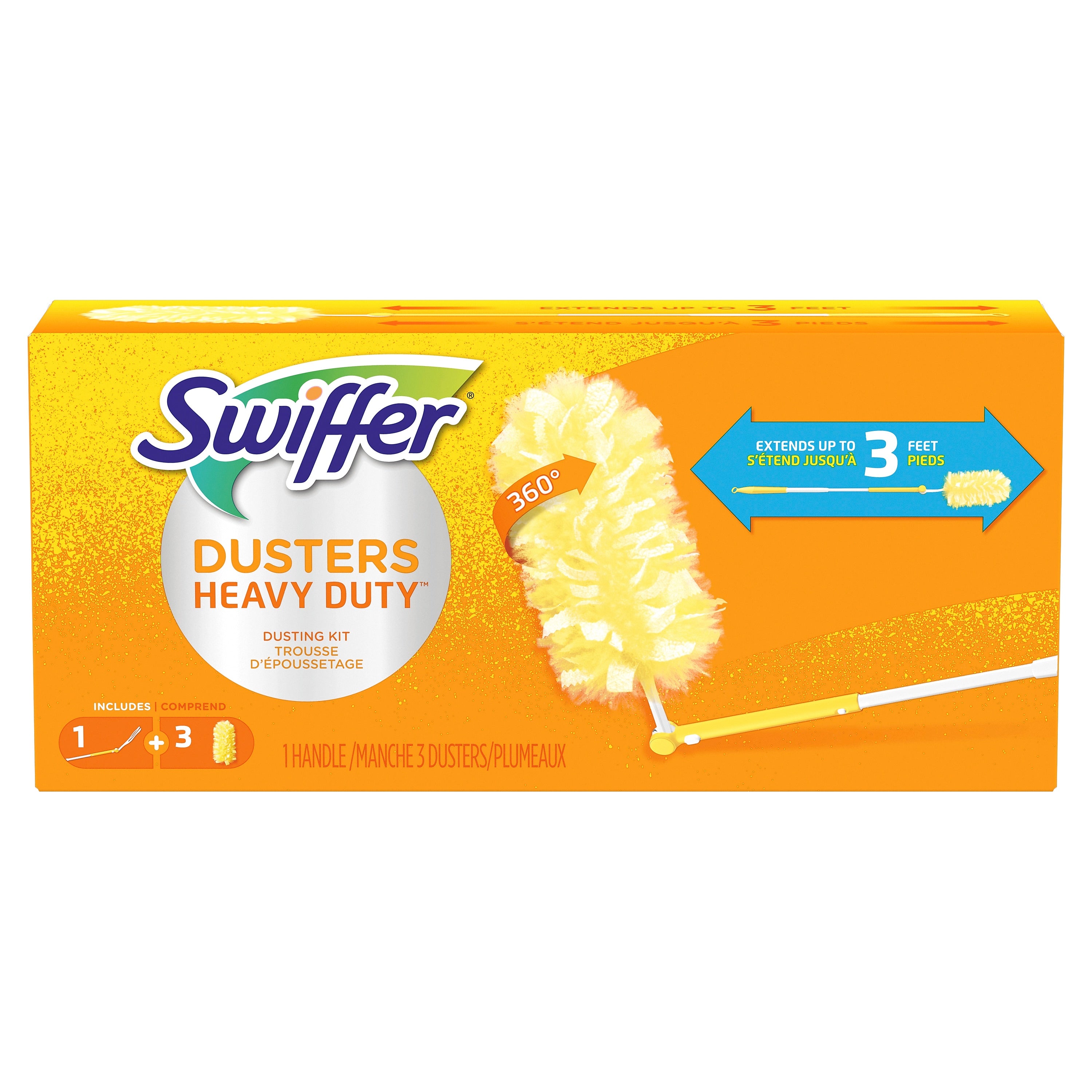 Swiffer 360 Durable Heavy Duty Fiber Dusters with Extendable Handle Kit, White/Yellow