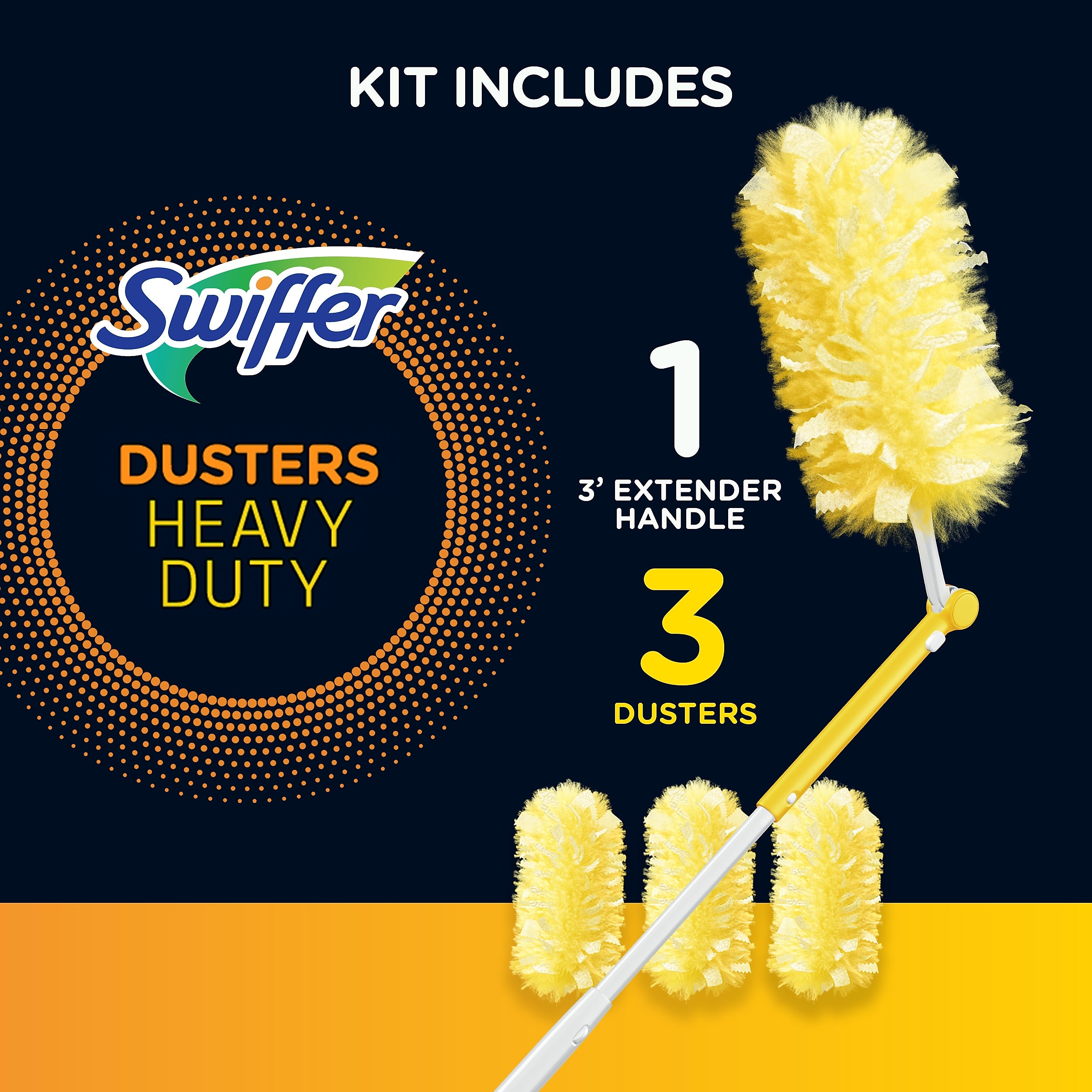 Swiffer 360 Durable Heavy Duty Fiber Dusters with Extendable Handle Kit, White/Yellow