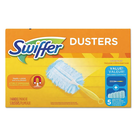 Swiffer Dusters Starter Kit, Dust Lock Fiber, 6" Handle, Blue/yellow, 6/carton