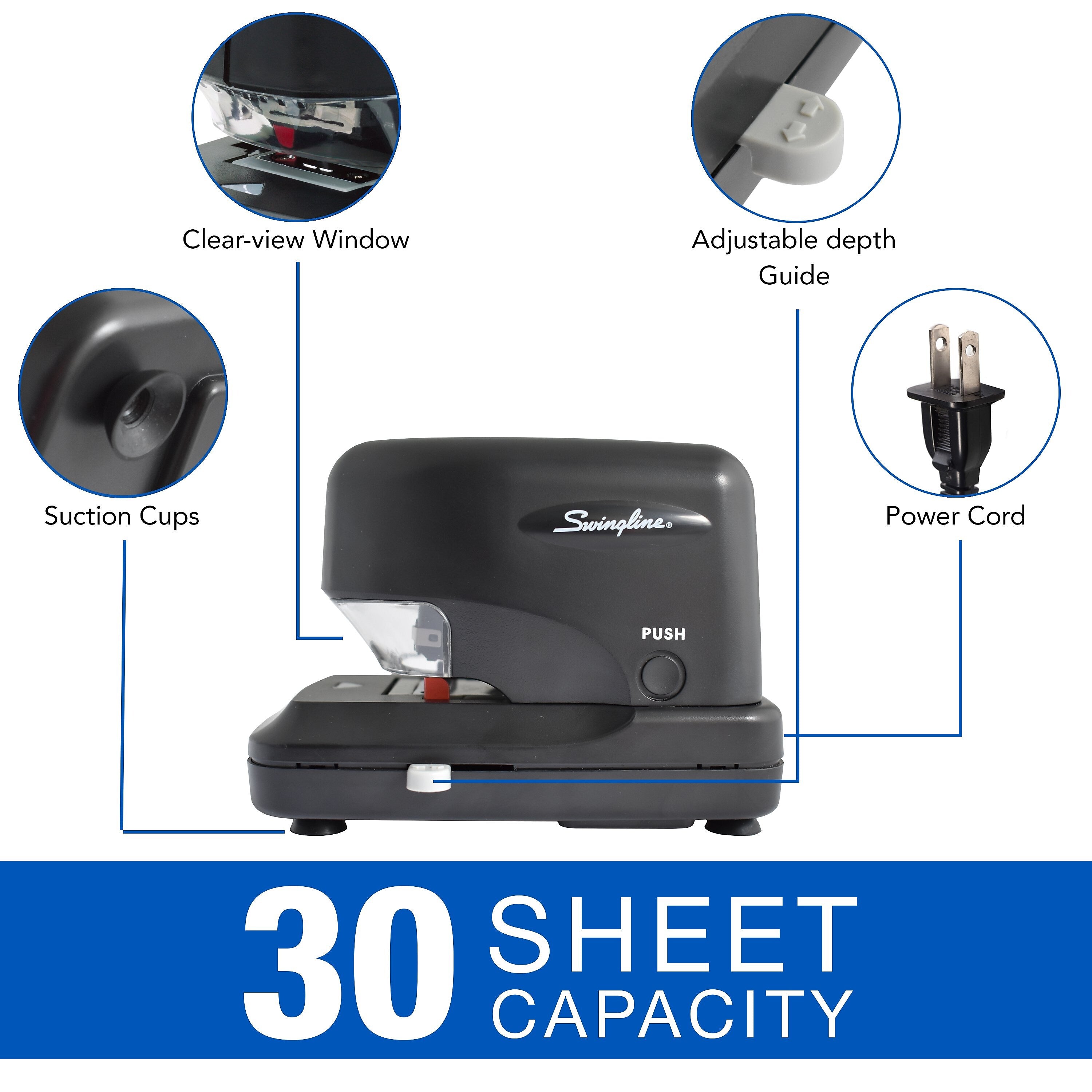 Swingline Electric Desktop Stapler, 30-Sheet Capacity, Staples Included, Black