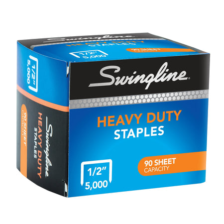 Swingline Heavy Duty 1/2" Length High Capacity Staples, Full Strip, 5000/Box