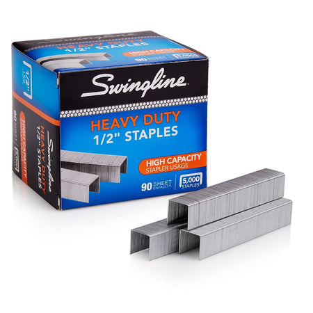 Swingline Heavy Duty 1/2" Length High Capacity Staples, Full Strip, 5000/Box