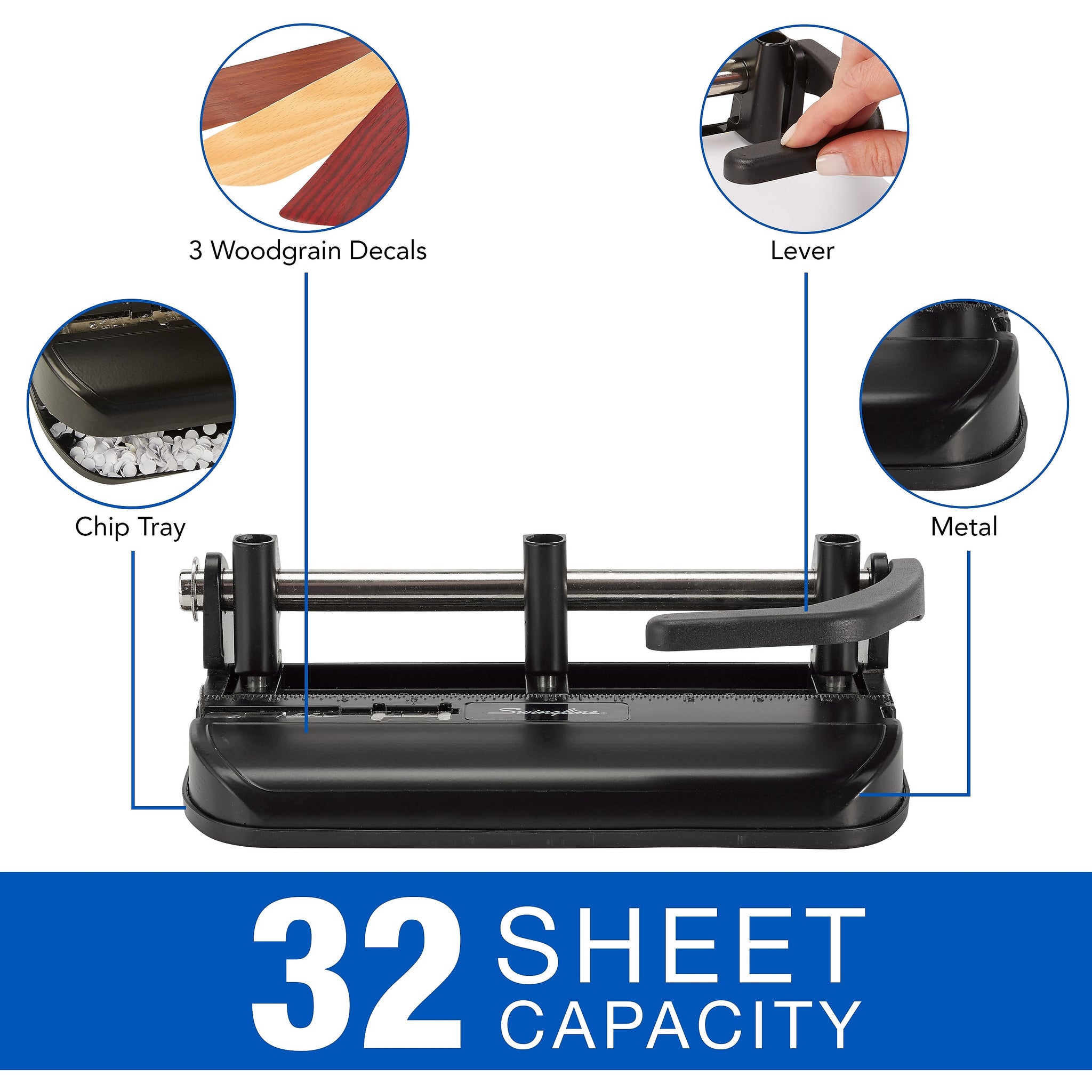 Swingline Heavy Duty Desktop Adjustable Hole Punch, 32 Sheet Capacity, Black