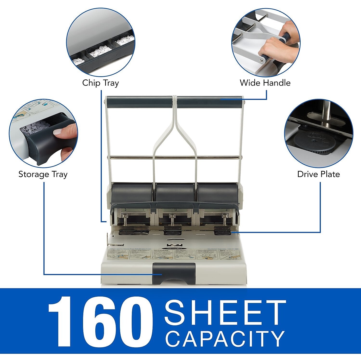 Swingline High Capacity Desktop Adjustable Hole Punch, 160 Sheet Capacity, Gray